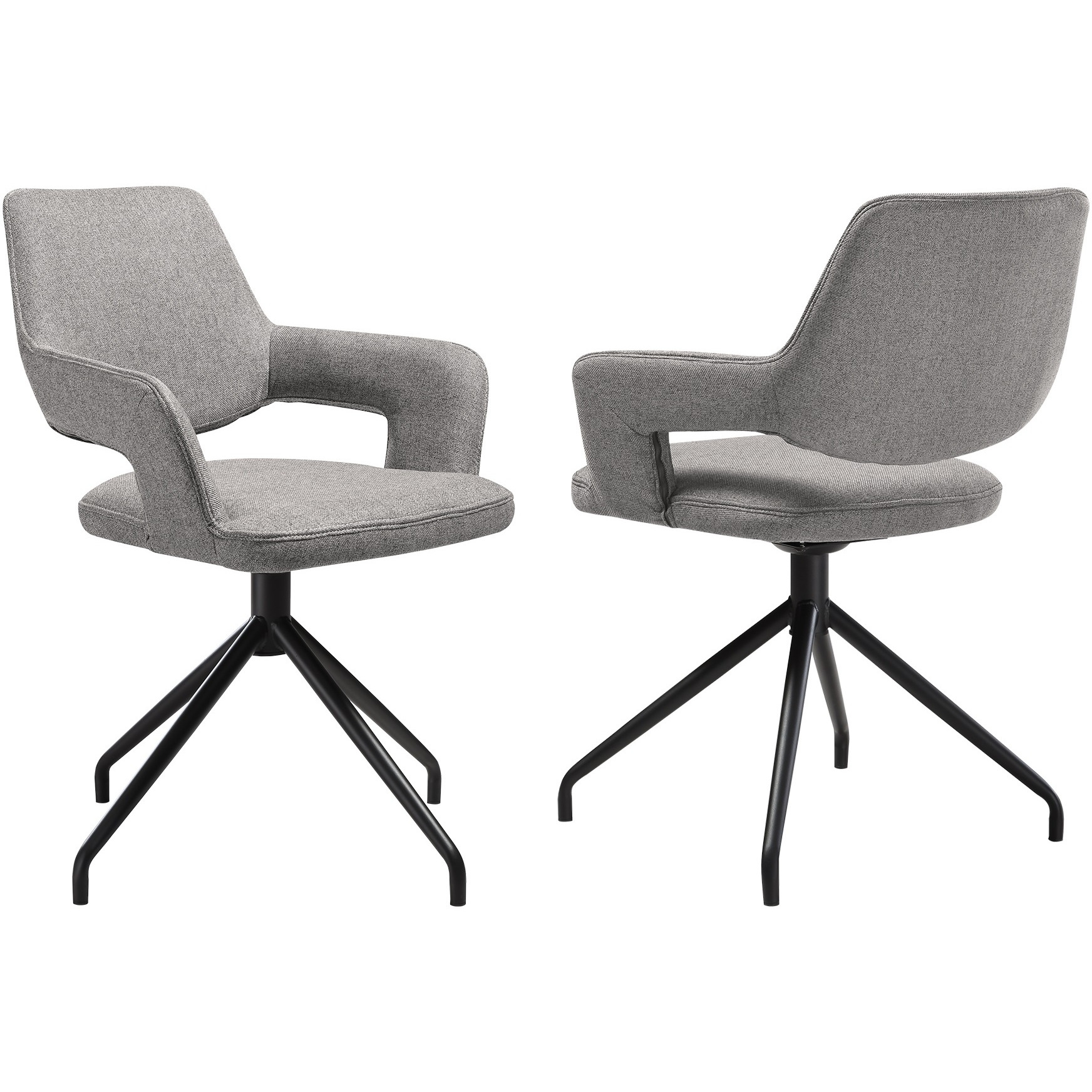 Penny Swivel Upholstered Dining Chair In Gray Fabric With Black Metal Legs - Set Of 2
