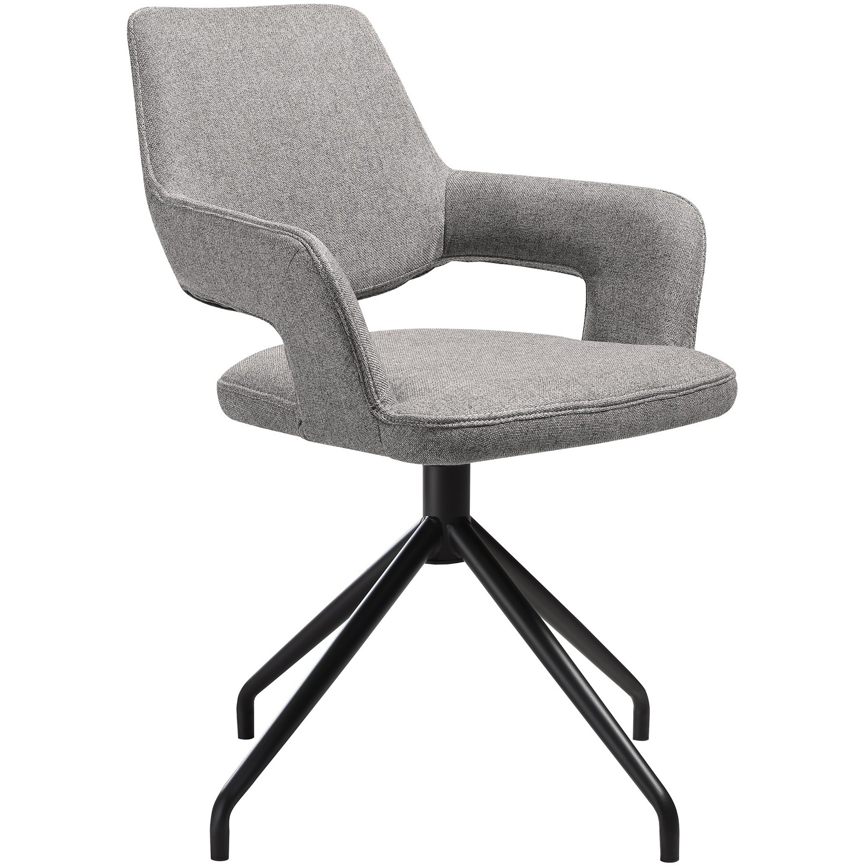 Penny Swivel Upholstered Dining Chair In Gray Fabric With Black Metal Legs - Set Of 2