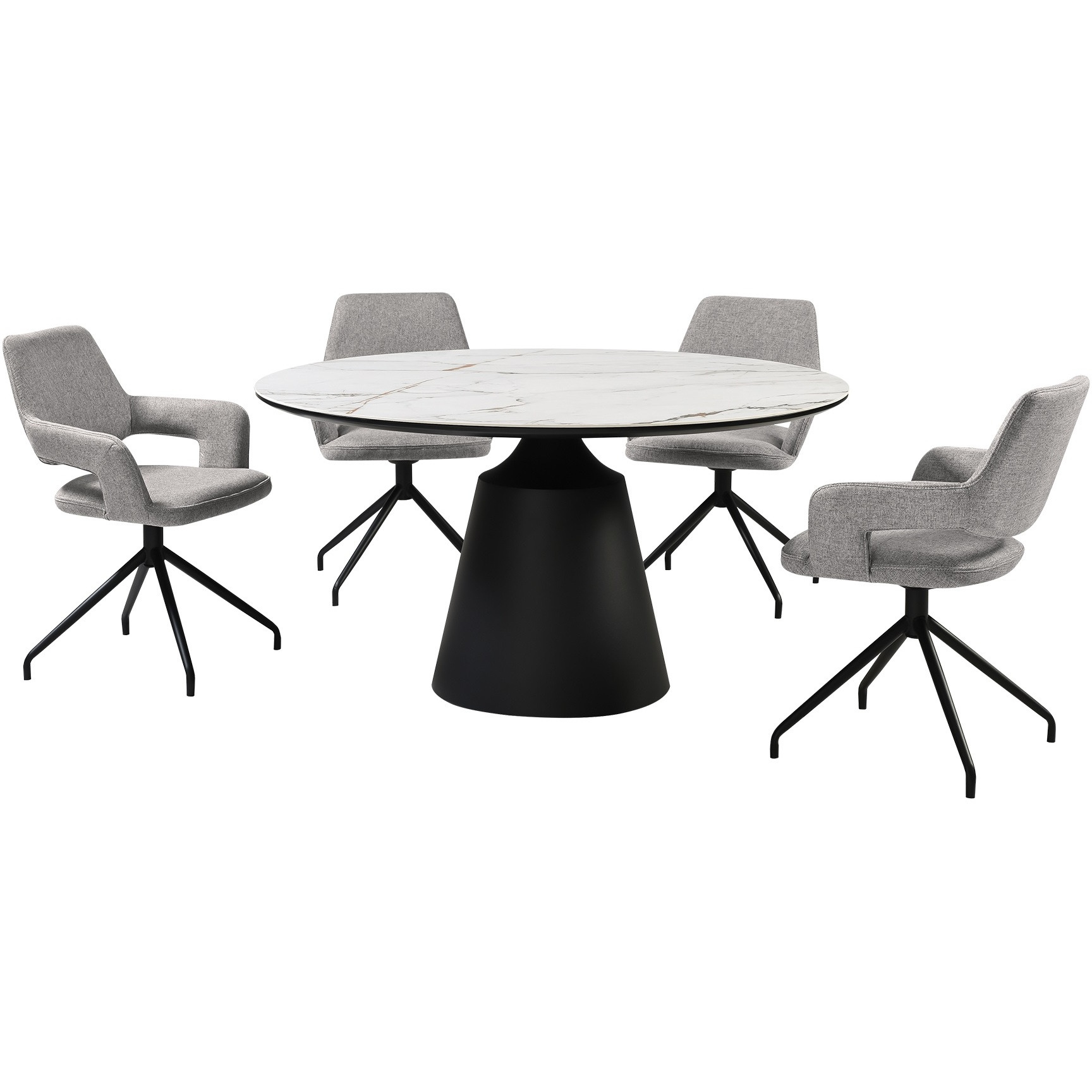 Knox Penny 5 Piece Dining Set With Stone Top And Gray Fabric Chairs