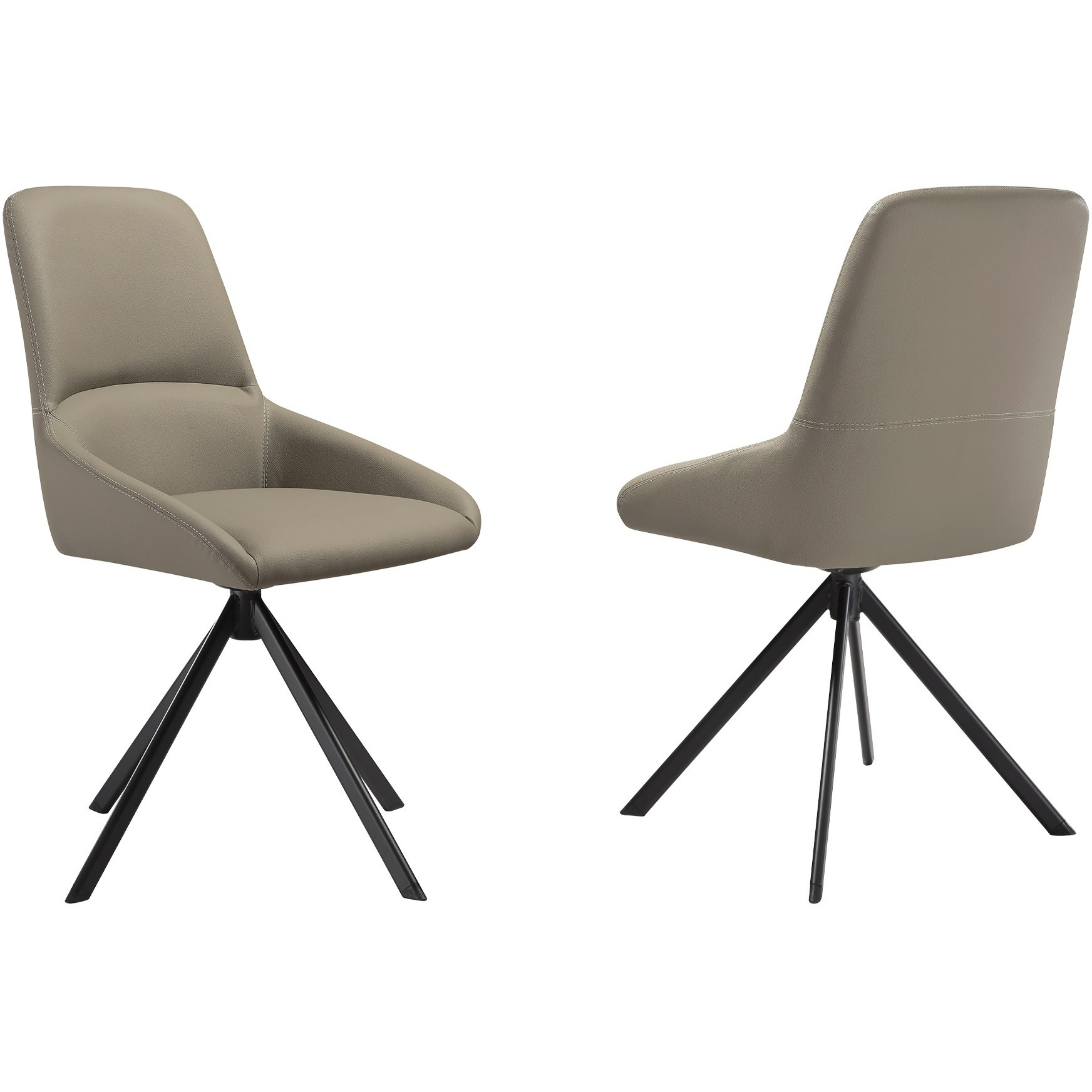 Maverick Swivel Upholstered Dining Chair In Taupe Gray Faux Leather With Black Metal Legs - Set Of 2