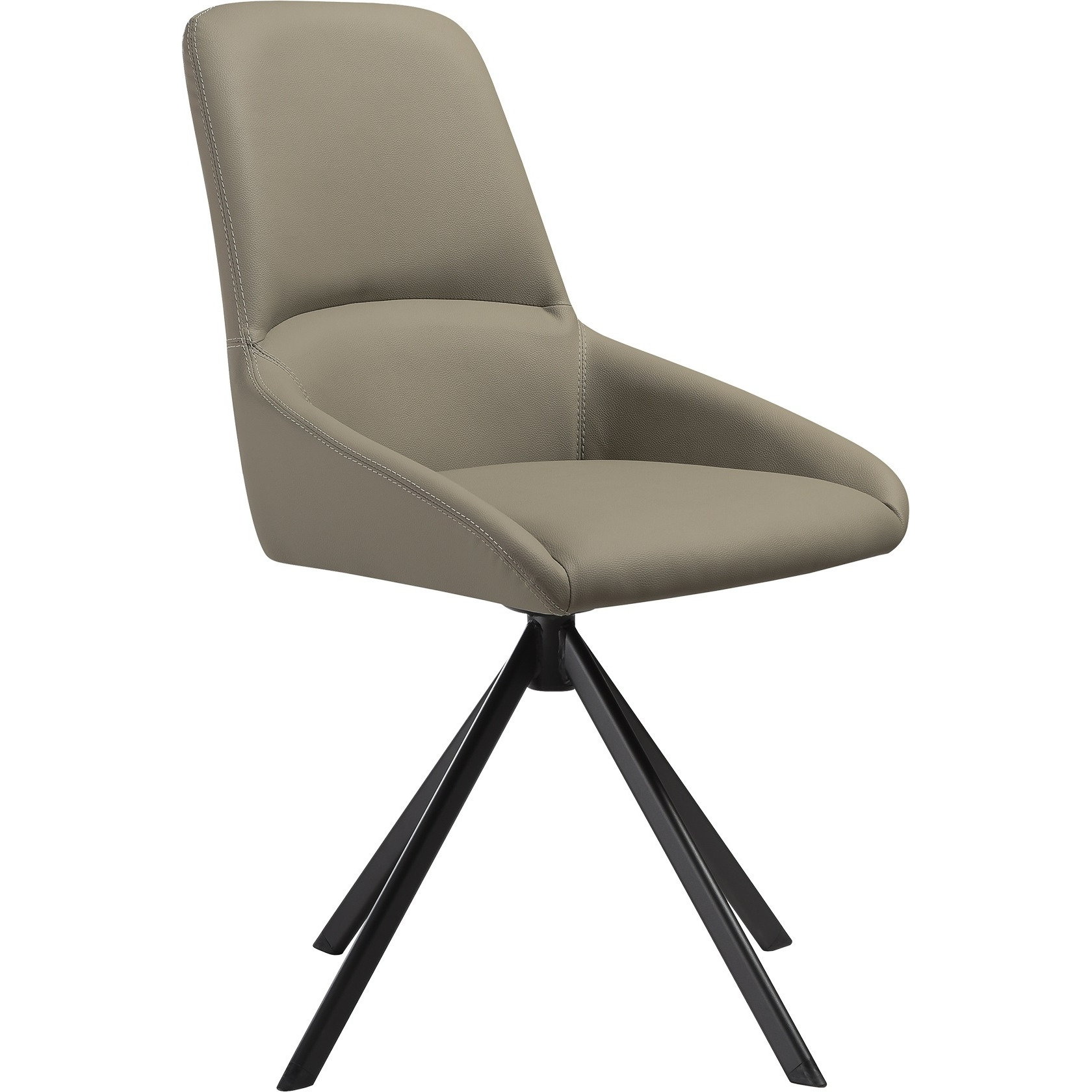 Maverick Swivel Upholstered Dining Chair In Taupe Gray Faux Leather With Black Metal Legs - Set Of 2
