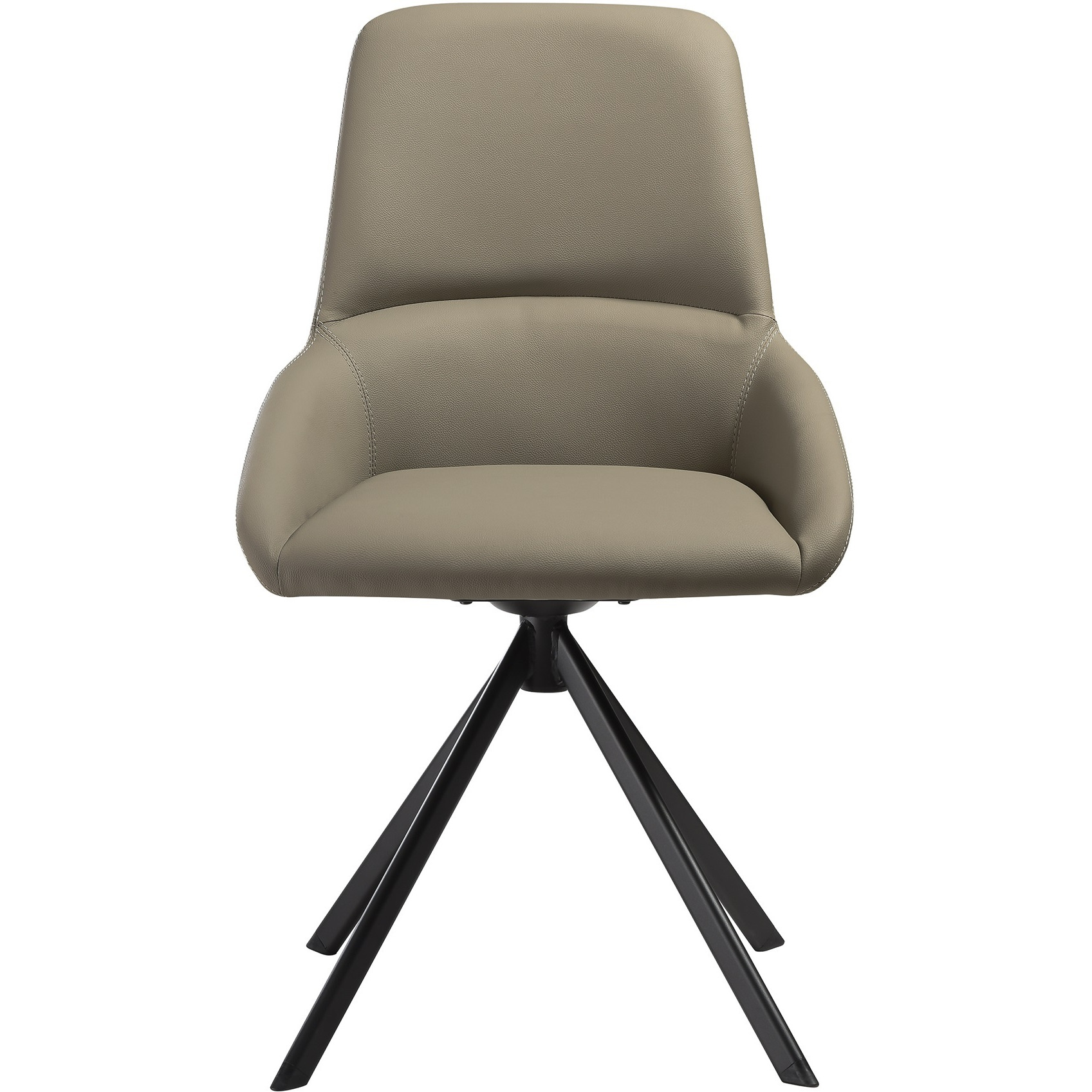 Maverick Swivel Upholstered Dining Chair In Taupe Gray Faux Leather With Black Metal Legs - Set Of 2