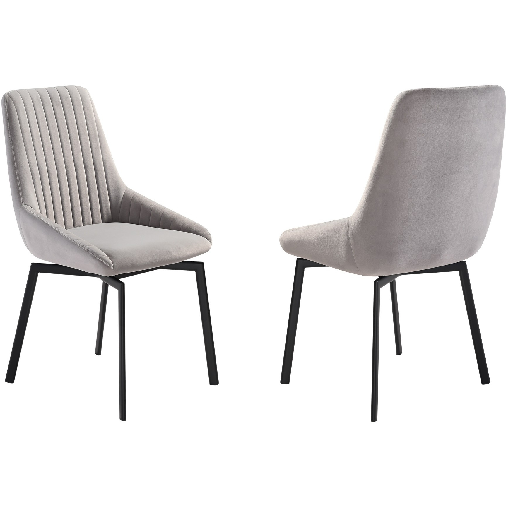 Susie Swivel Upholstered Dining Chair In Gray Fabric With Black Metal Legs - Set Of 2