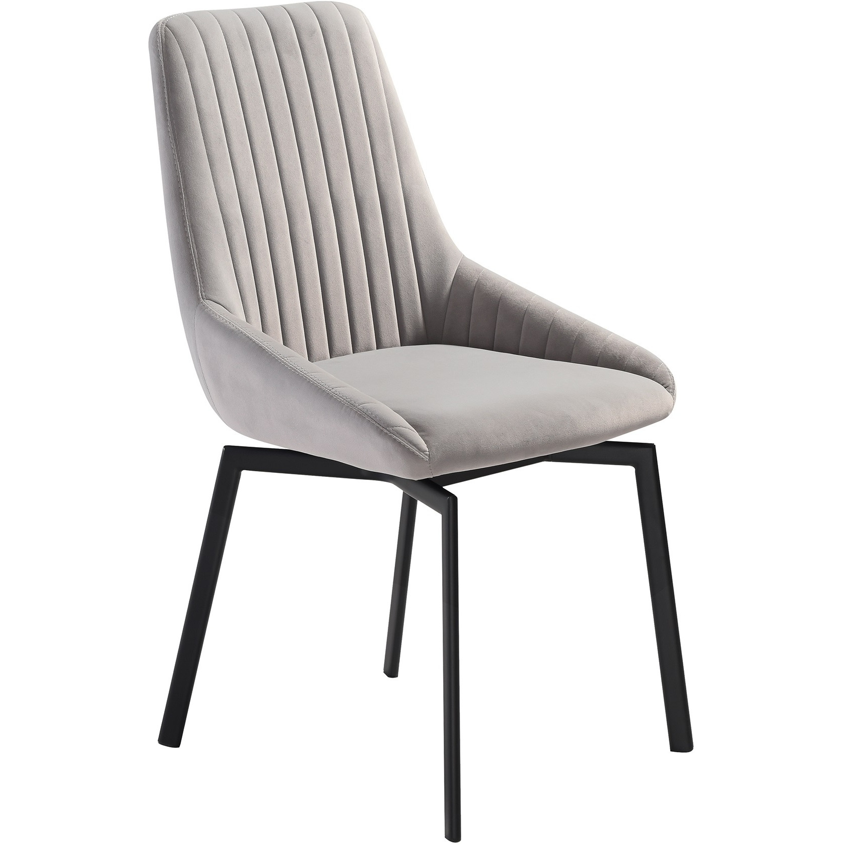 Susie Swivel Upholstered Dining Chair In Gray Fabric With Black Metal Legs - Set Of 2