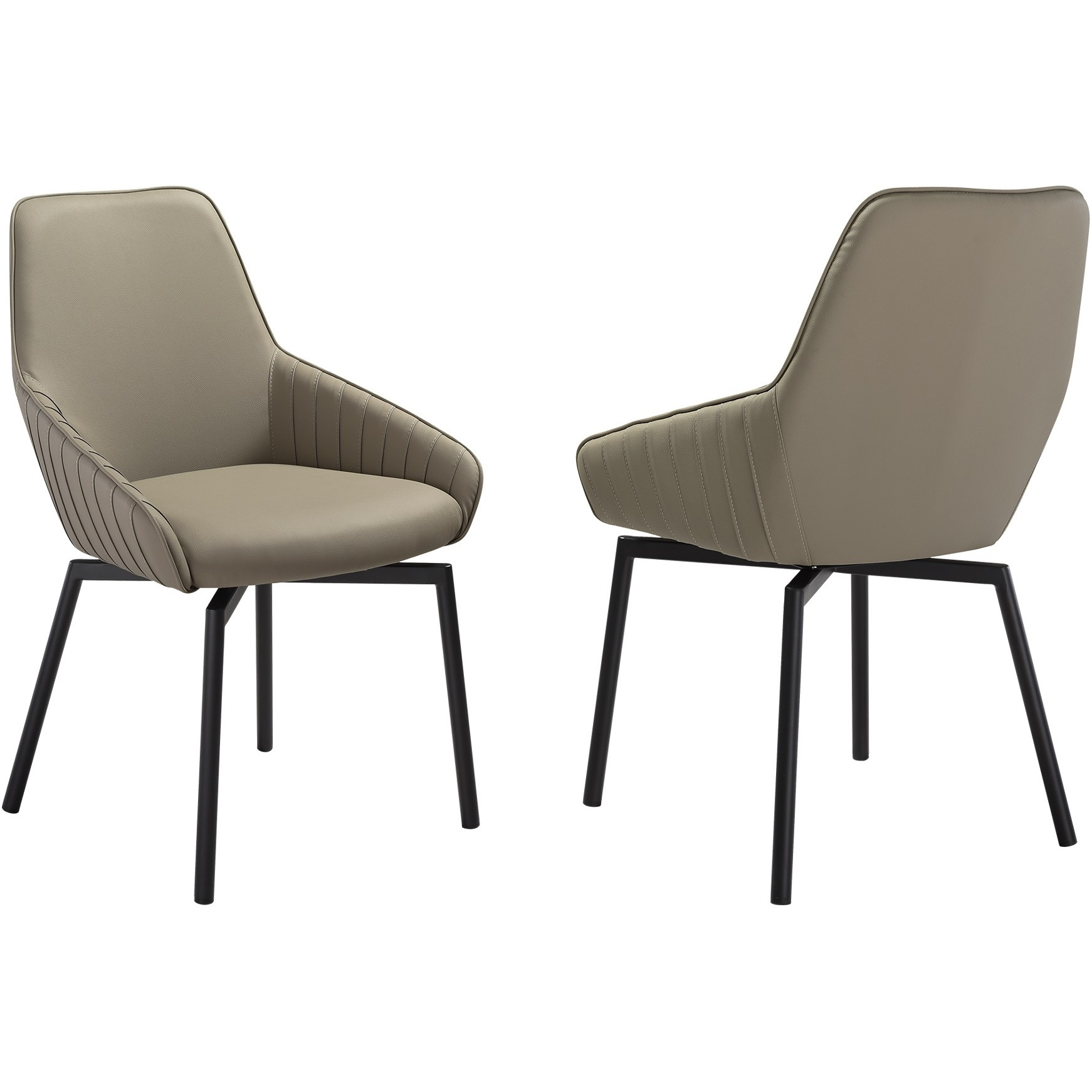 Shilo Swivel Upholstered Dining Chair In Taupe Gray Faux Leather With Black Metal Legs - Set Of 2