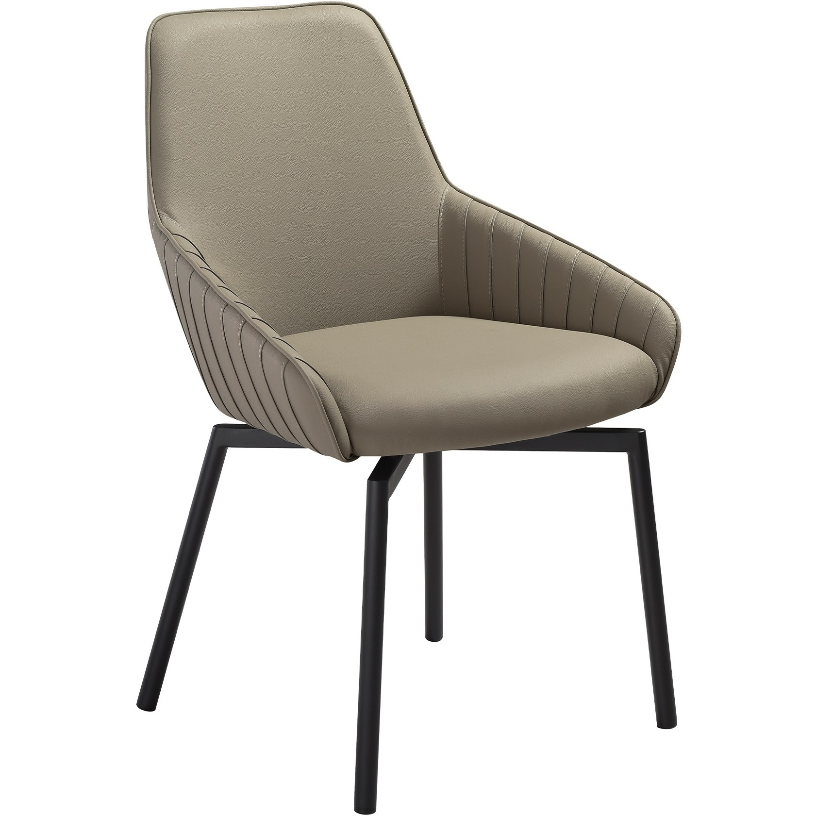 Shilo Swivel Upholstered Dining Chair In Taupe Gray Faux Leather With Black Metal Legs - Set Of 2