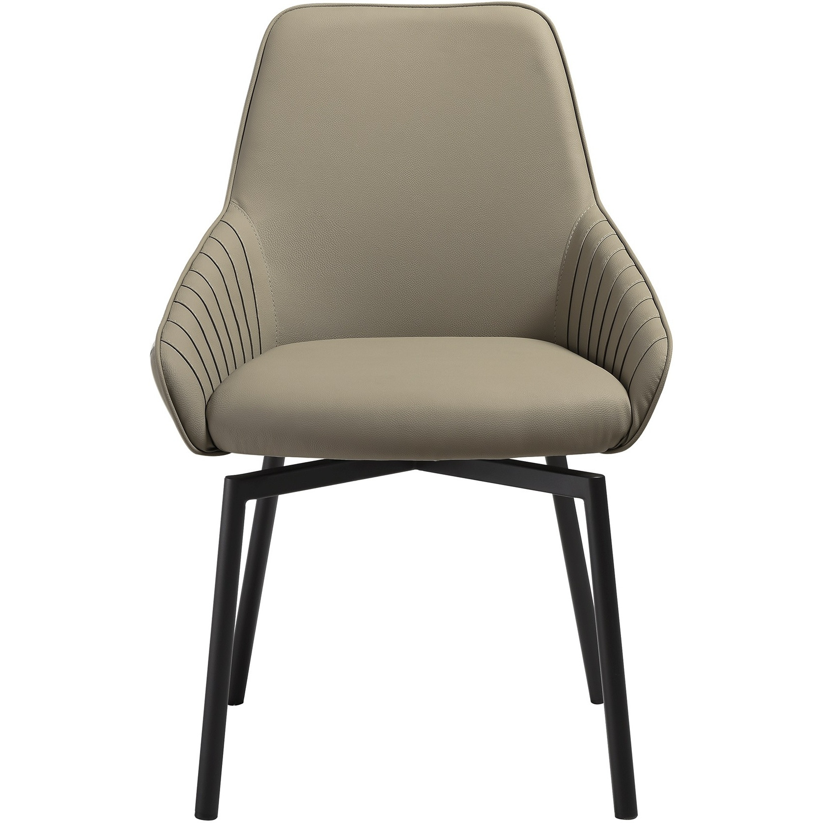 Shilo Swivel Upholstered Dining Chair In Taupe Gray Faux Leather With Black Metal Legs - Set Of 2