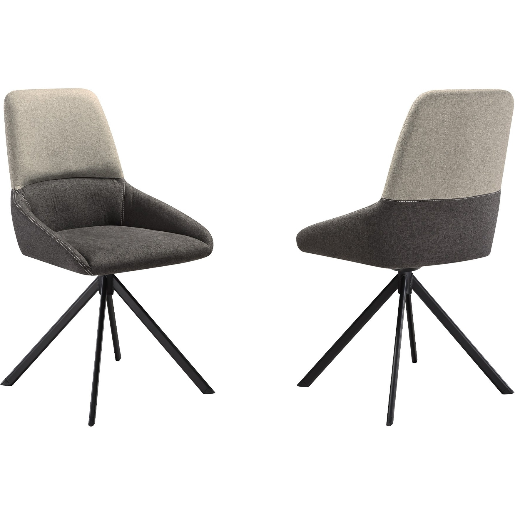 Maverick Swivel Upholstered Dining Chair In Two-Tone Fabric Gray With Black Metal Legs - Set Of 2