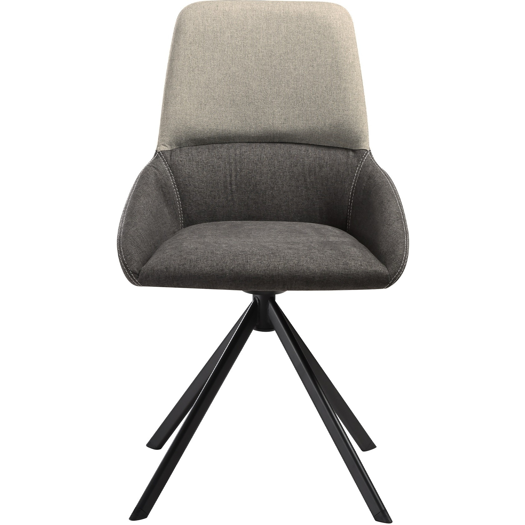 Maverick Swivel Upholstered Dining Chair In Two-Tone Fabric Gray With Black Metal Legs - Set Of 2