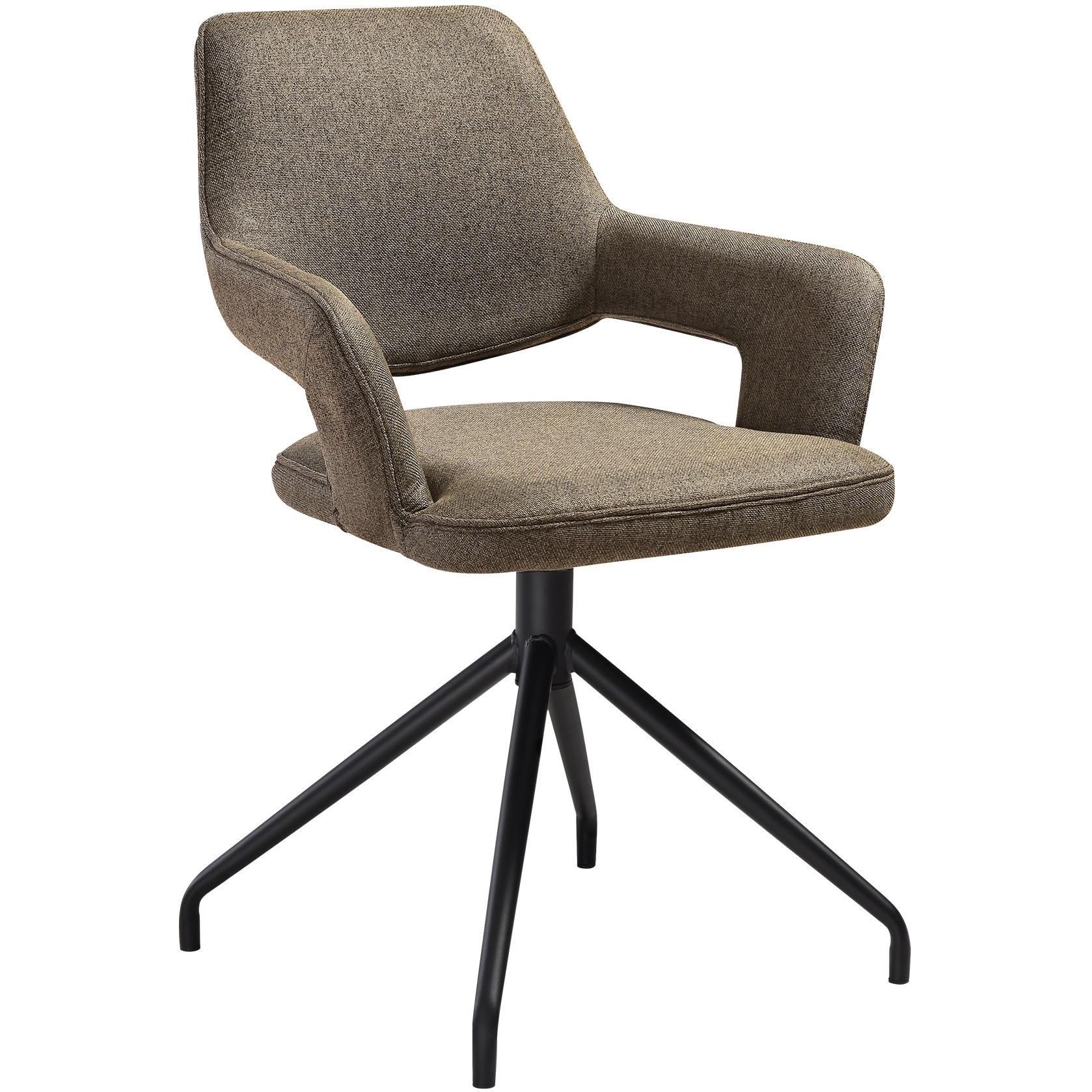 Penny Swivel Upholstered Dining Chair In Brown Fabric With Black Metal Legs - Set Of 2