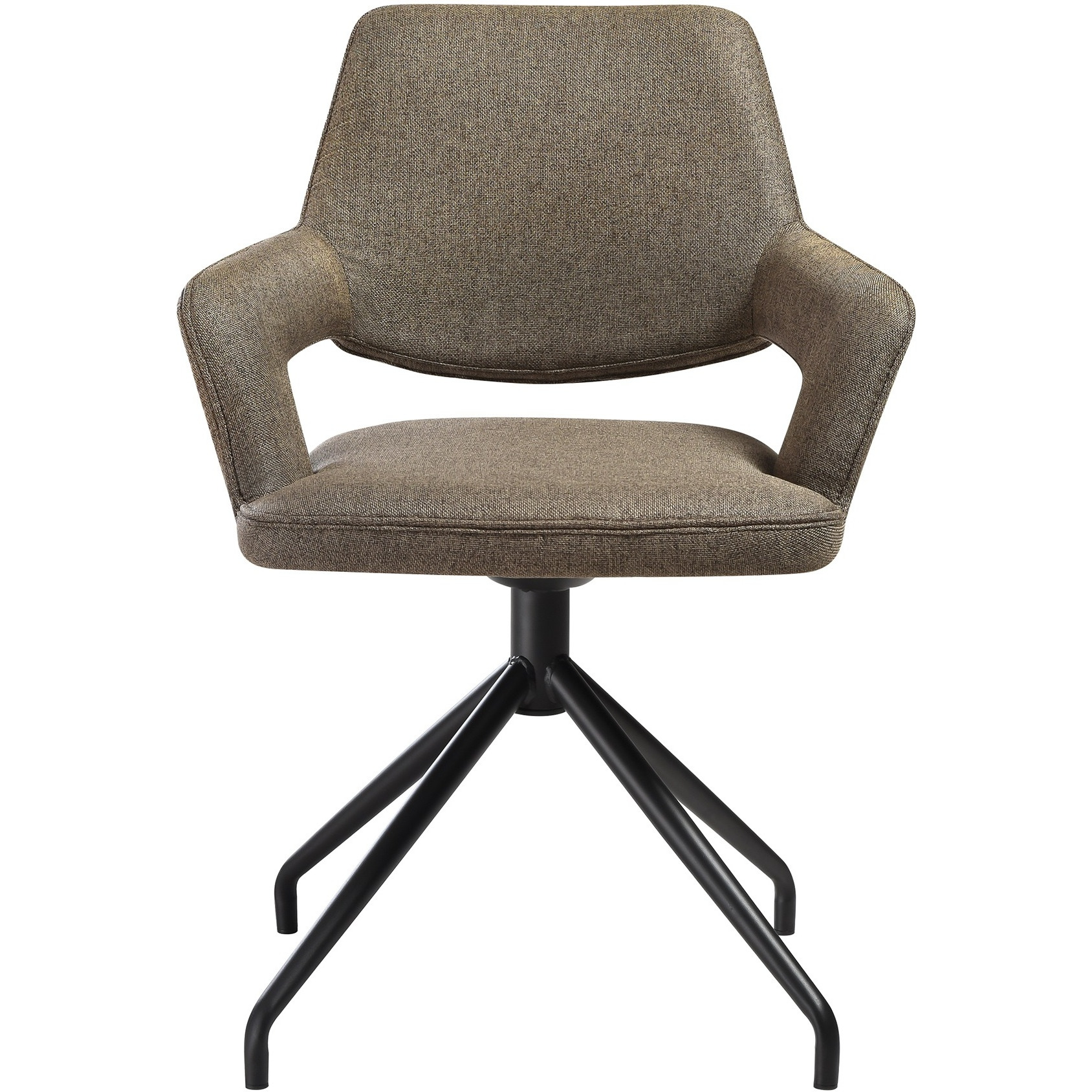 Penny Swivel Upholstered Dining Chair In Brown Fabric With Black Metal Legs - Set Of 2