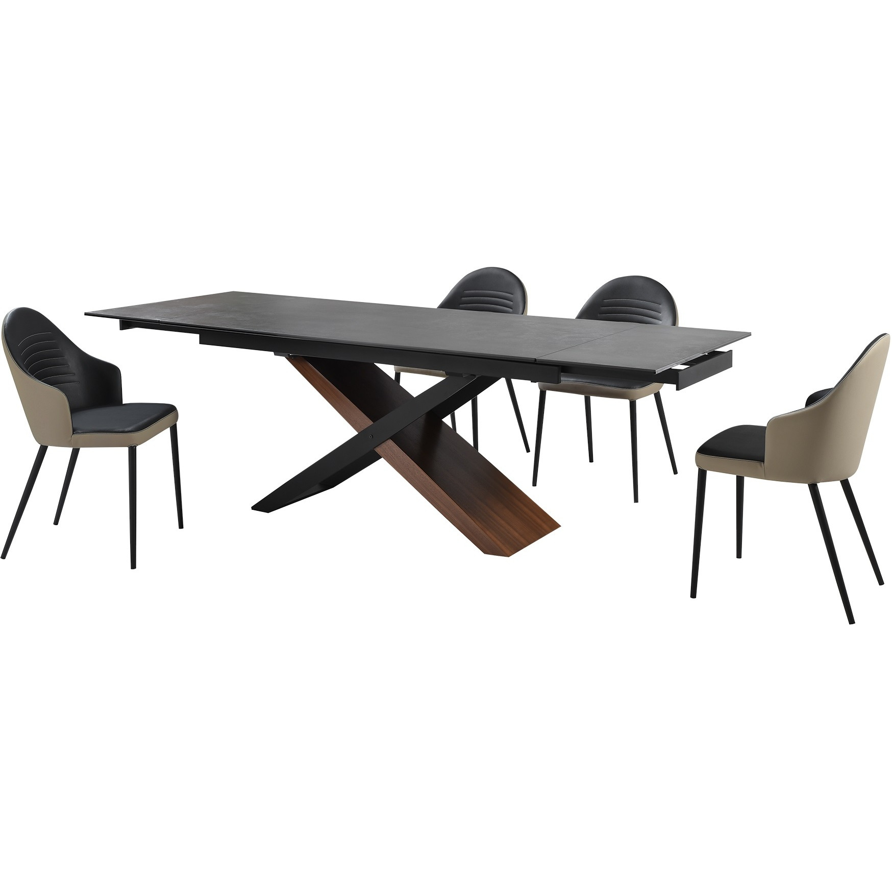 Milena Rocco 5 Piece Extendable Dining Set With Taupe Gray And Black Faux Leather Chairs