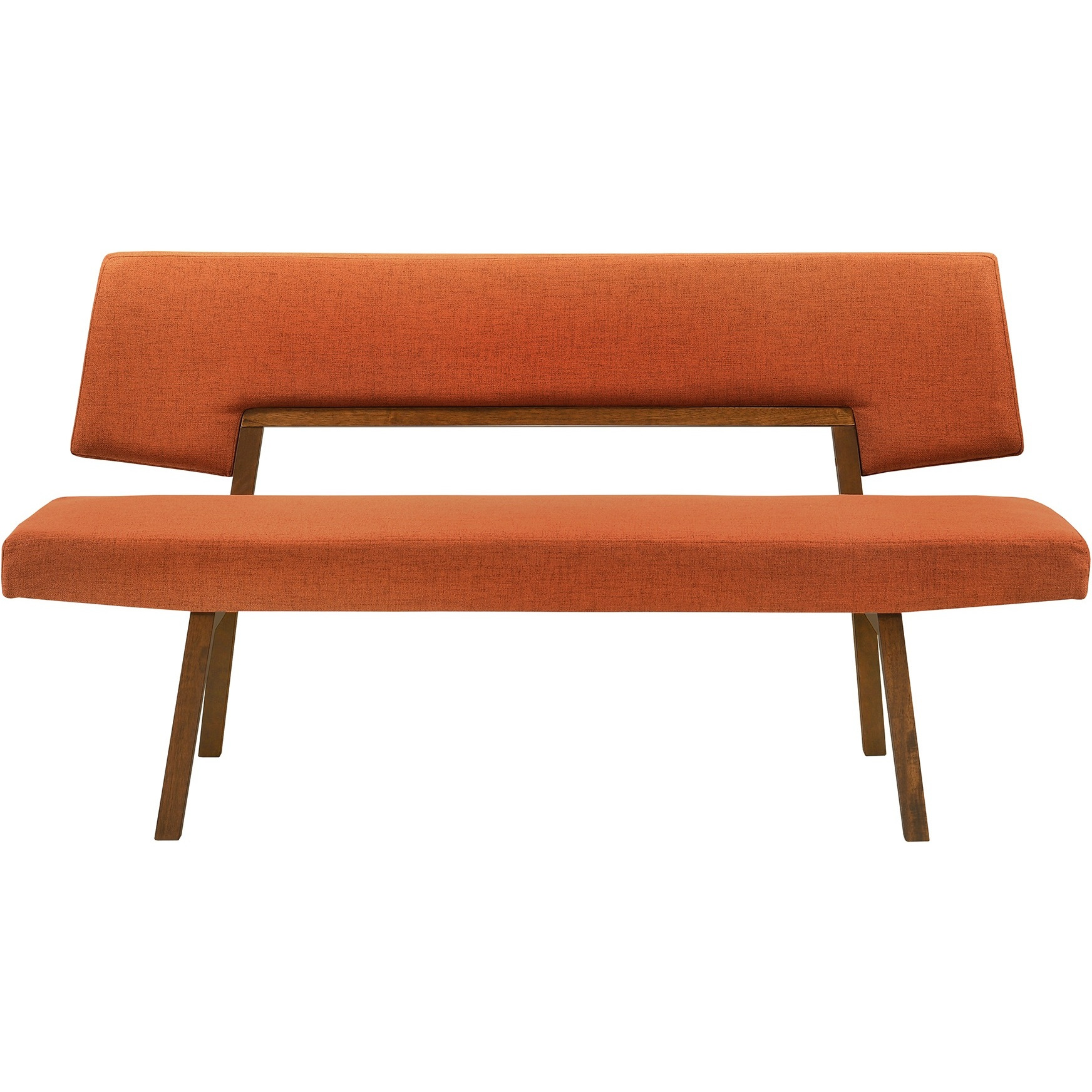 Channell Wood Dining Bench In Walnut Finish With Orange Fabric