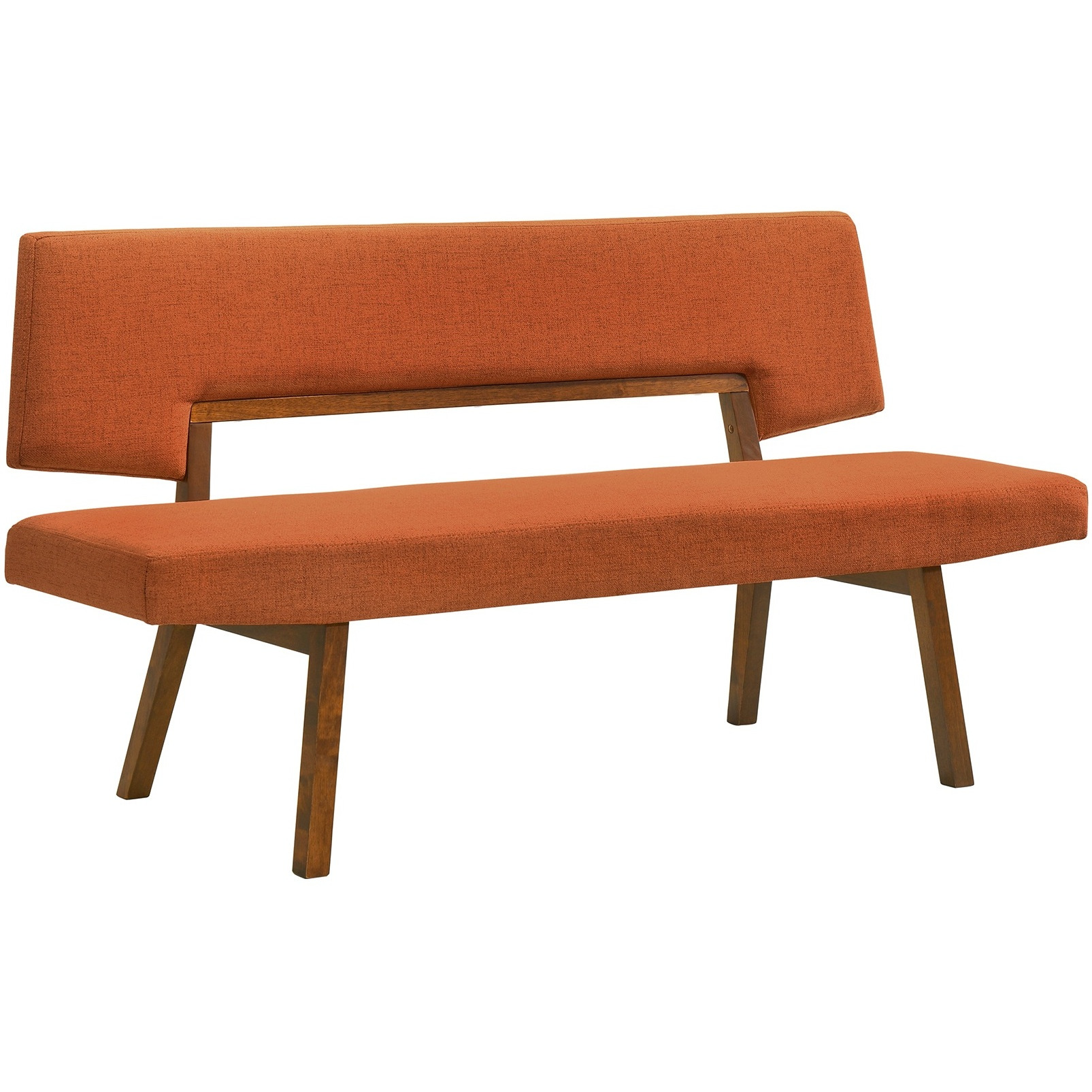 Channell Wood Dining Bench In Walnut Finish With Orange Fabric