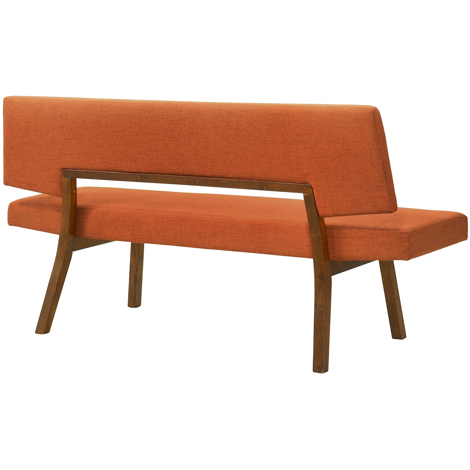 Channell Wood Dining Bench In Walnut Finish With Orange Fabric