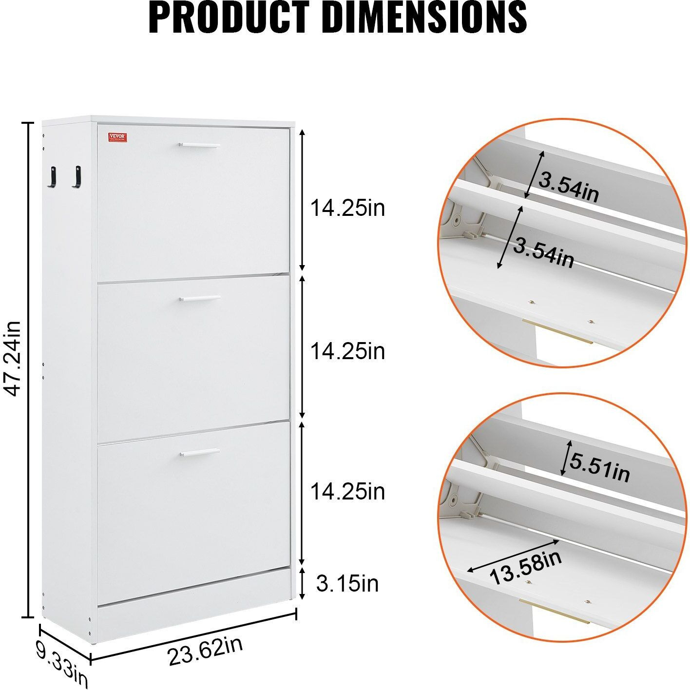 Vevor Shoe Cabinet With 3 Flip Drawers  Shoe Storage Cabinet For Entryway  Free Standing Shoe Storage Organizer With Side Hooks For Heels  Boots  Slippers In Hallway  Living Room