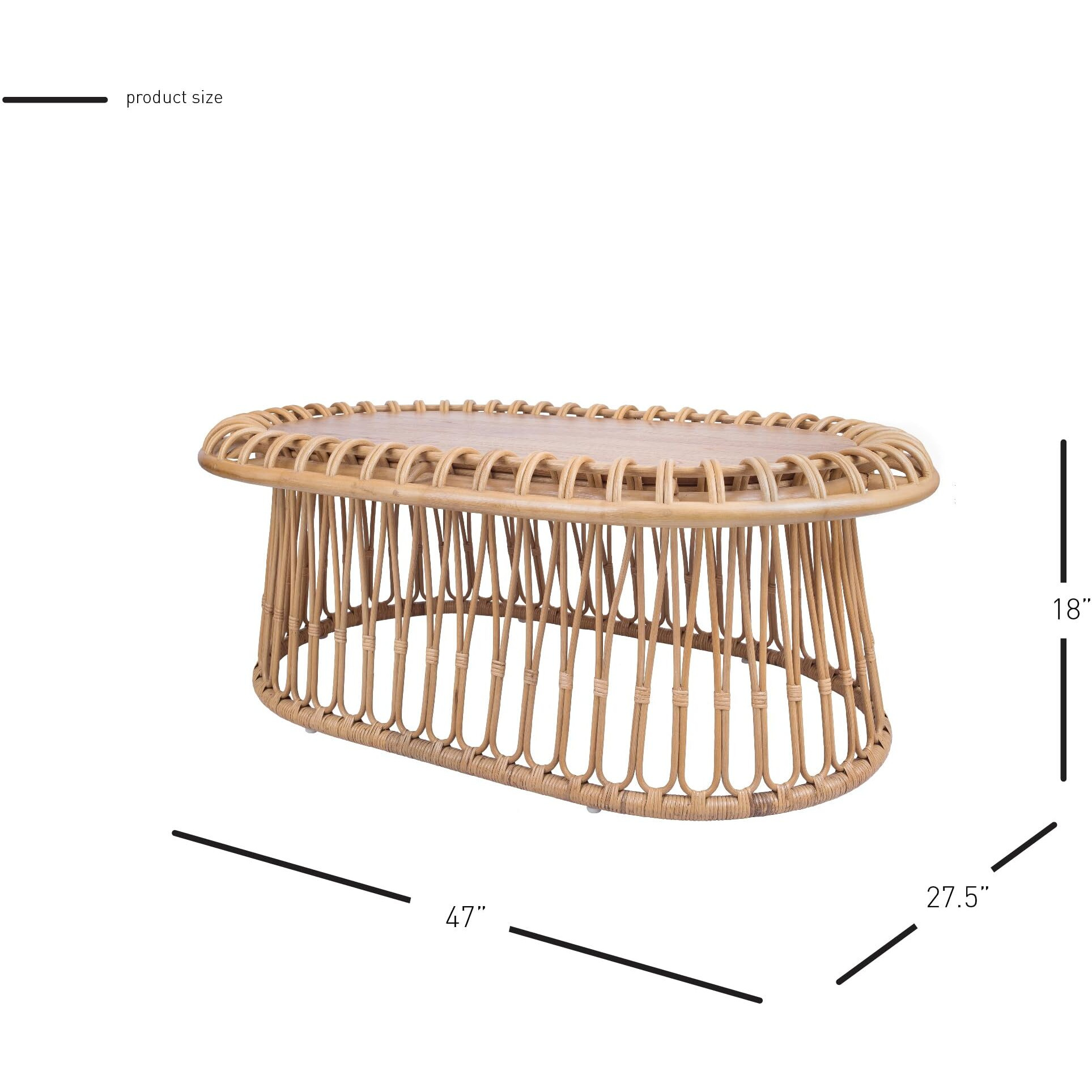 Galia Rattan Oval Coffee Table W/ Wood Top
