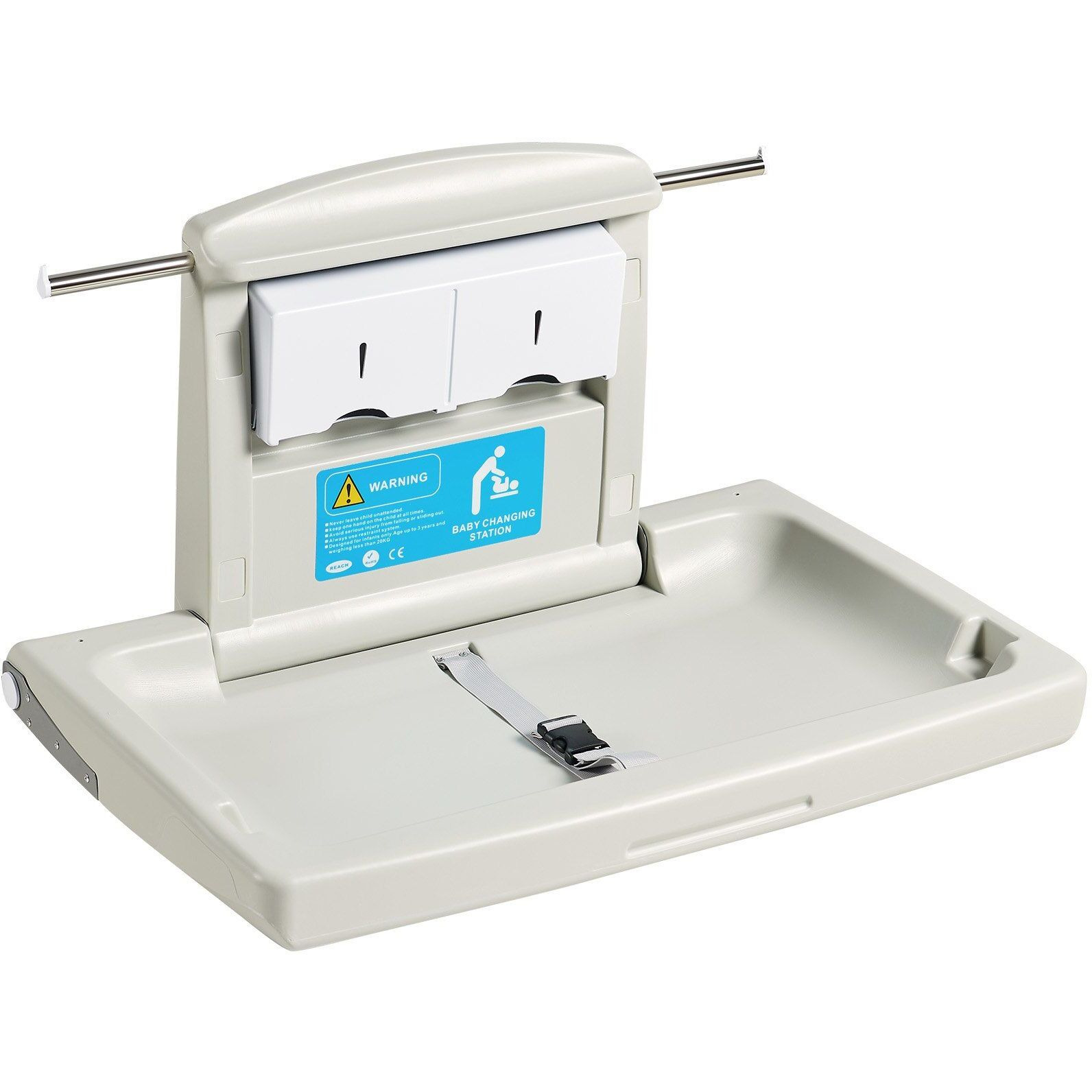 Vevor Wall-Mounted Baby Changing Station  Horizontal Foldable Diaper Change Table With Safety Straps And Hanging Rods  Use In Commercial Bathrooms  Daycare Centers For Newborns & Infant