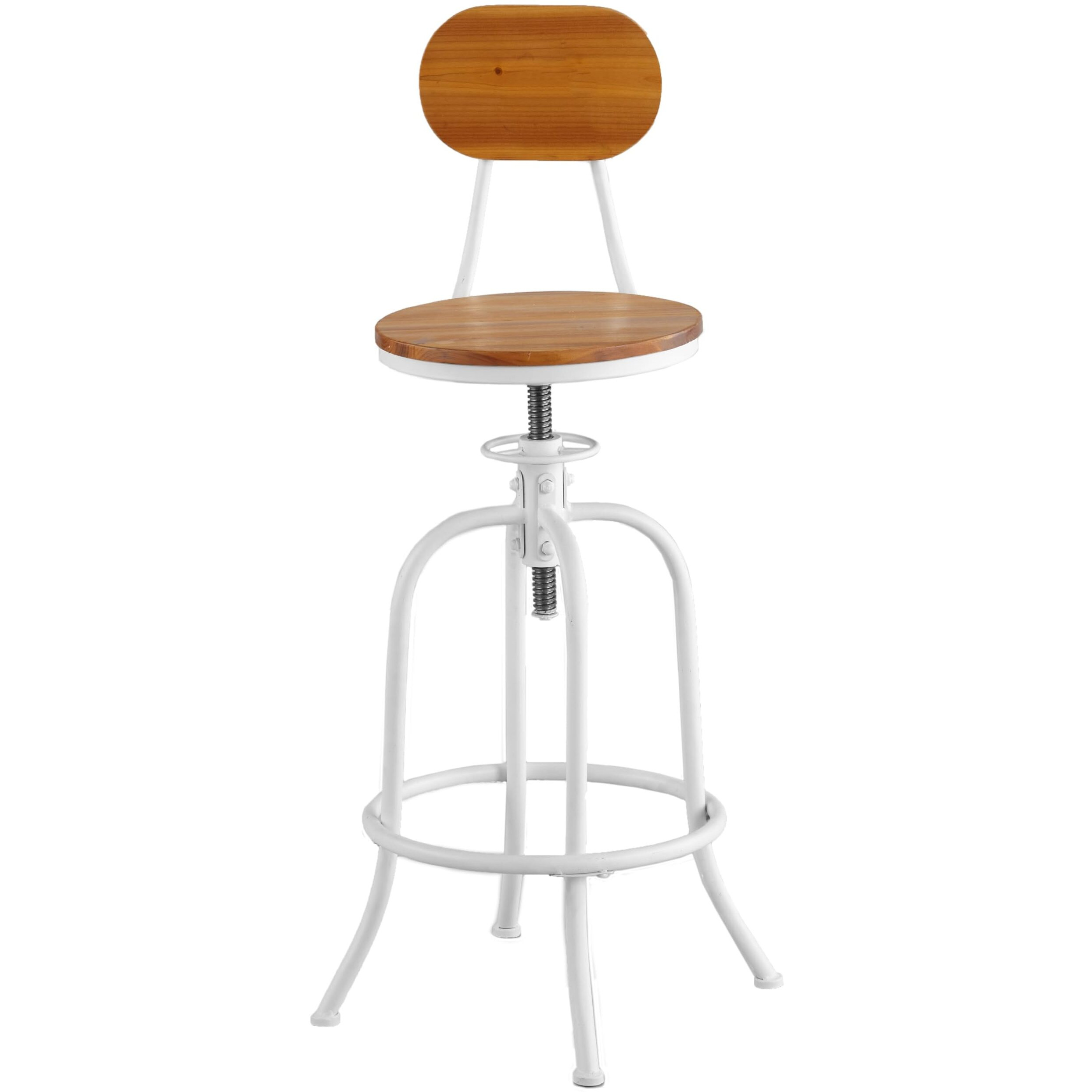 Adjustable Swivel Stool With Back - White