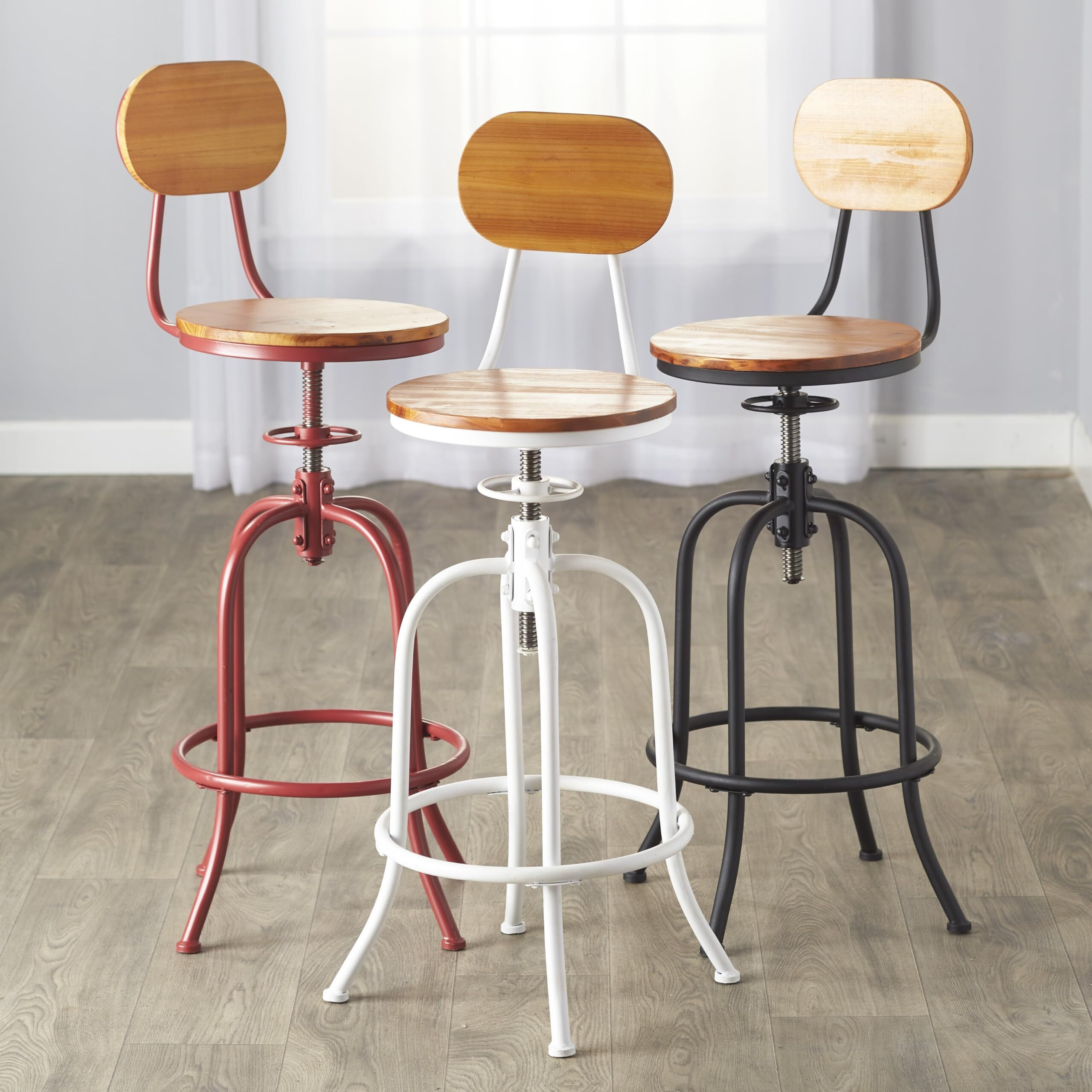 Adjustable Swivel Stool With Back - White