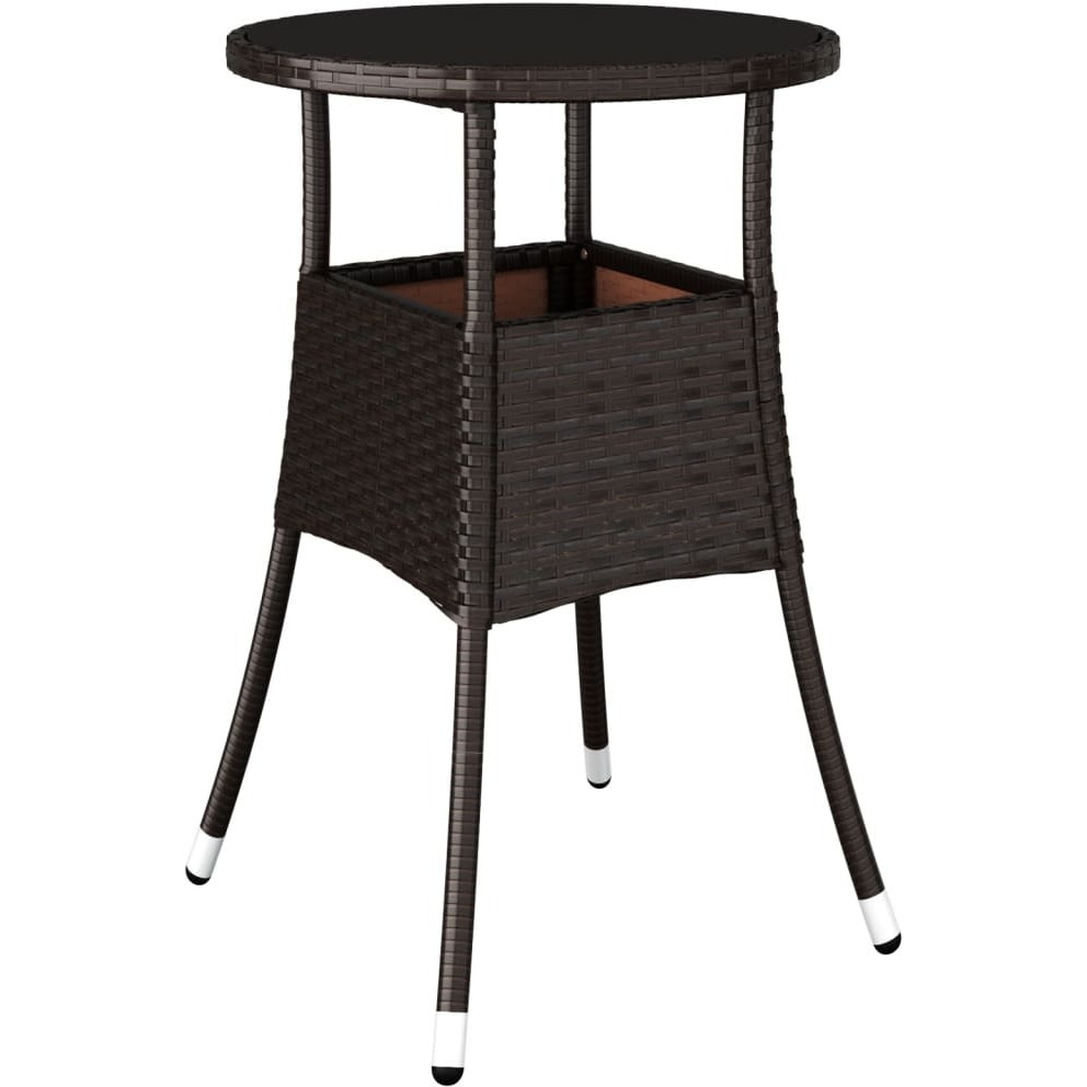 Vidaxl Patio Table 23.6"&quotX29.5"" Tempered Glass And Poly Rattan Brown
