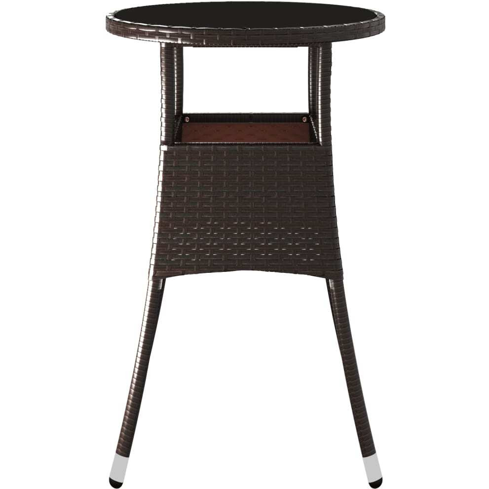 Vidaxl Patio Table 23.6"&quotX29.5"" Tempered Glass And Poly Rattan Brown