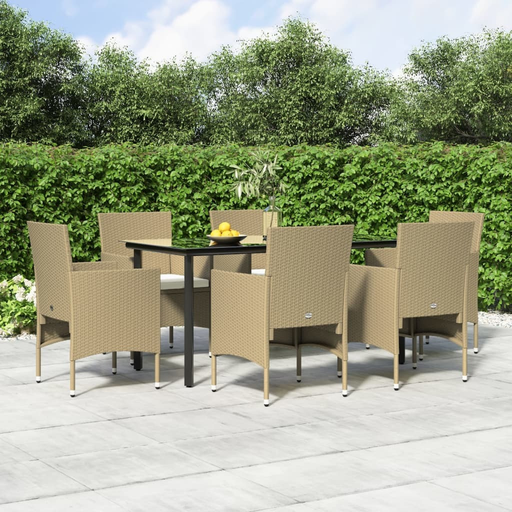 Vidaxl 7 Piece Patio Dining Set With Cushions Beige And Black