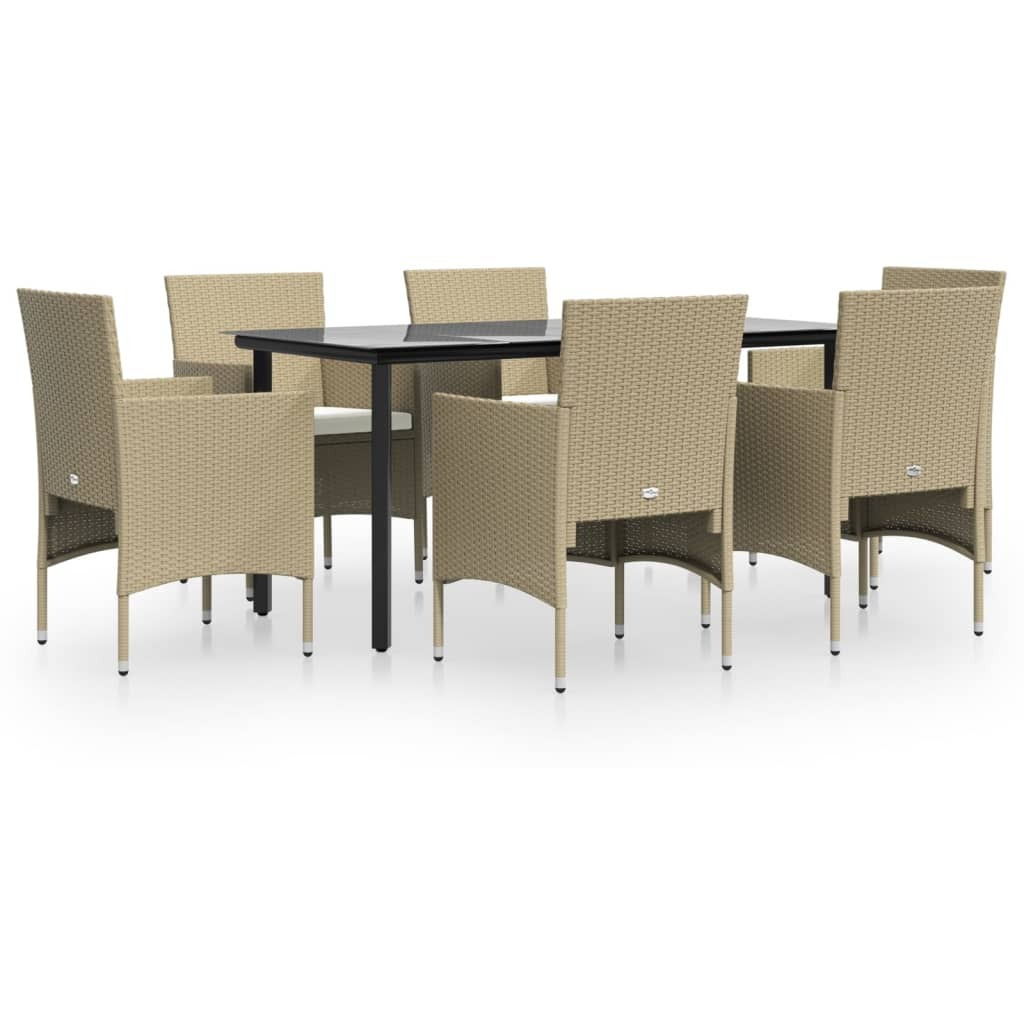 Vidaxl 7 Piece Patio Dining Set With Cushions Beige And Black