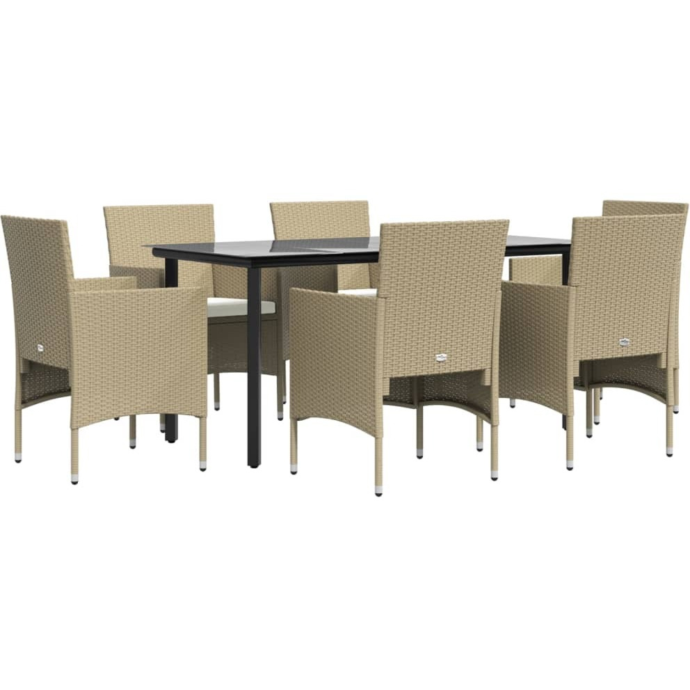 Vidaxl 7 Piece Patio Dining Set With Cushions Beige And Black