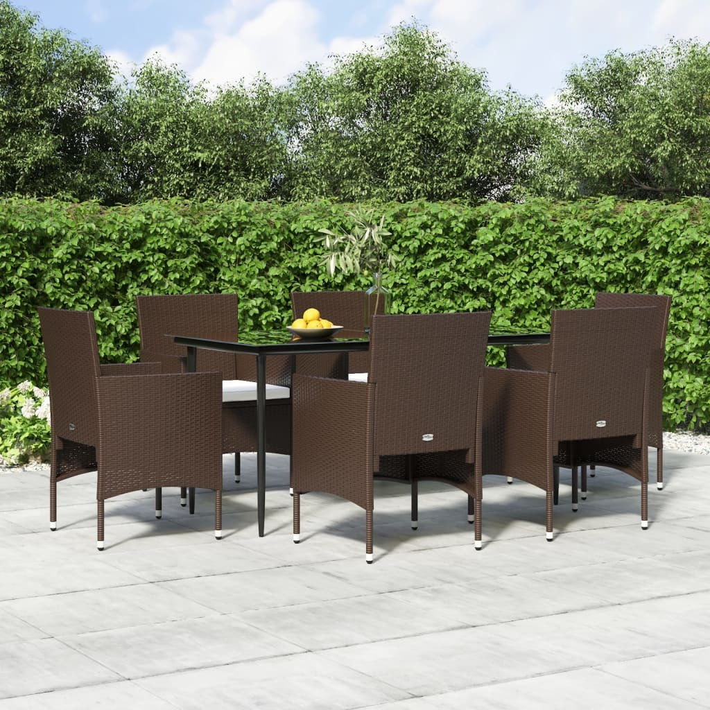 Vidaxl 7 Piece Patio Dining Set With Cushions Brown And Black