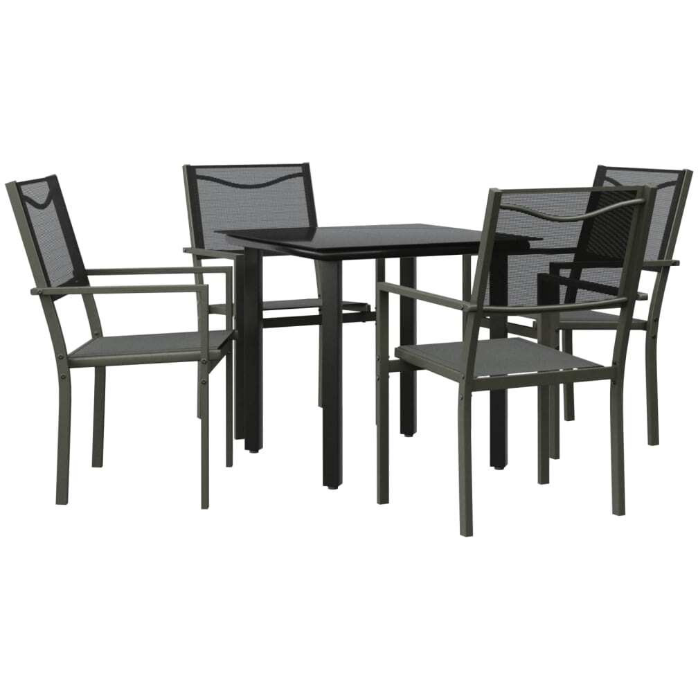 Vidaxl 5 Piece Patio Dining Set Black Steel And Textilene