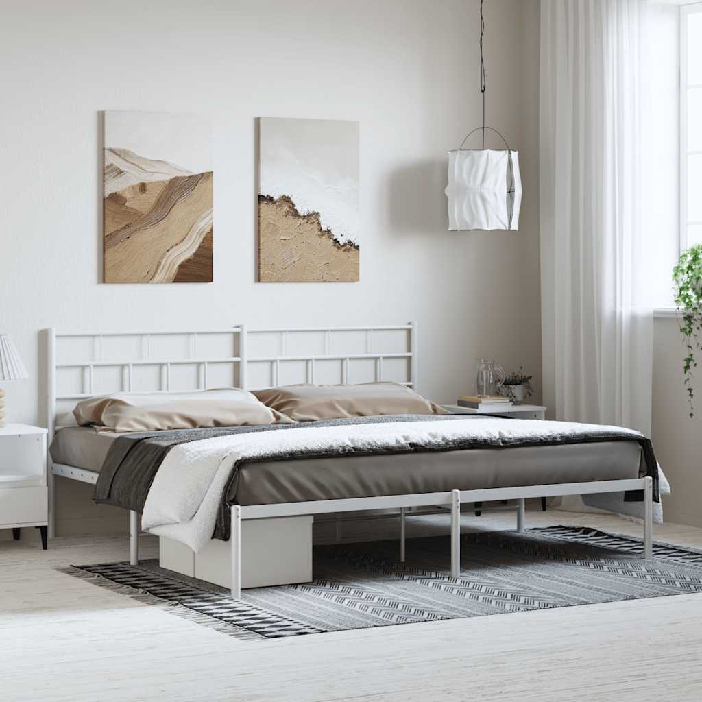 Vidaxl Metal Bed Frame With Headboard White 72"&quotX83.9"" California King