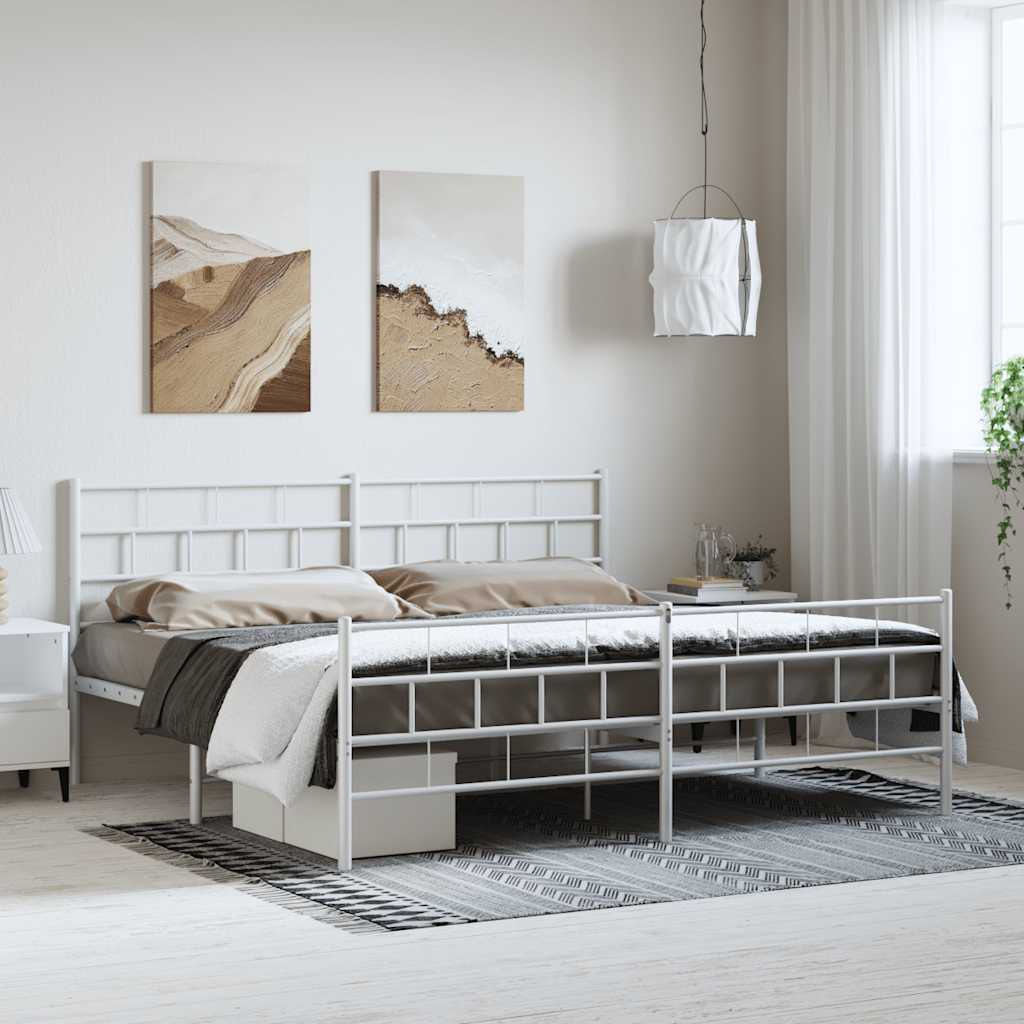 Vidaxl Metal Bed Frame With Headboard&Footboard White 72"&quotX83.9"" California King