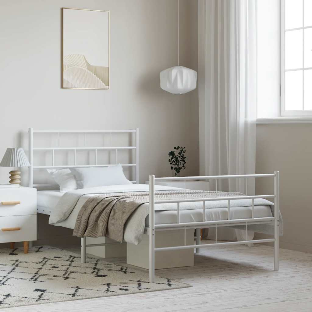 Vidaxl Metal Bed Frame With Headboard And Footboard White 39.4"&quotX74.8"" Twin