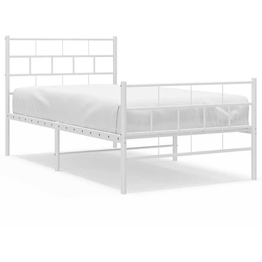 Vidaxl Metal Bed Frame With Headboard And Footboard White 39.4"&quotX74.8"" Twin