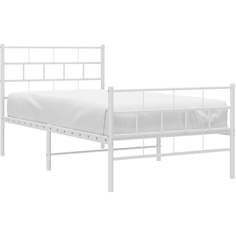 Vidaxl Metal Bed Frame With Headboard And Footboard White 39.4"&quotX74.8"" Twin