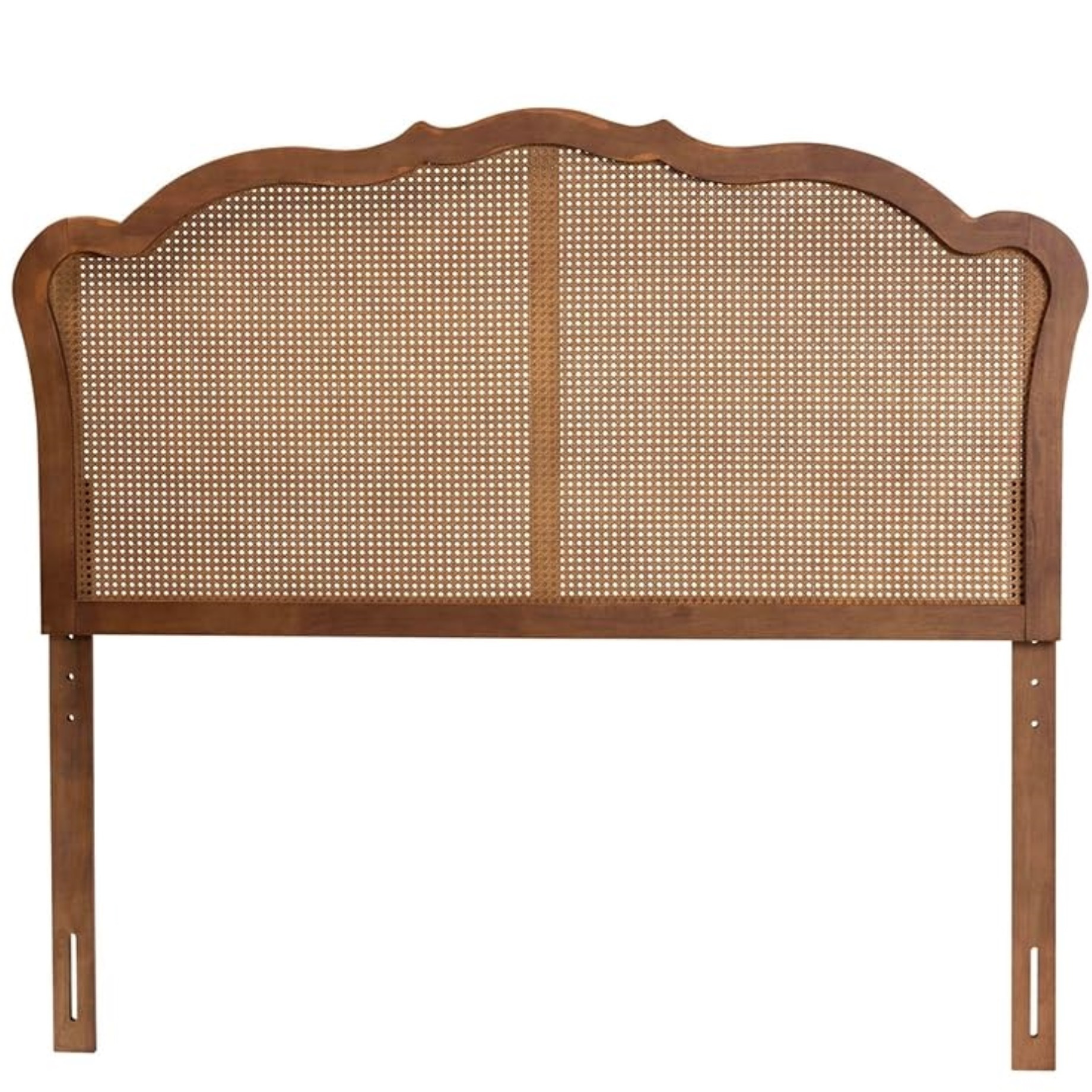 Traditional Ash Walnut Finished Wood King Size Headboard With Rattan