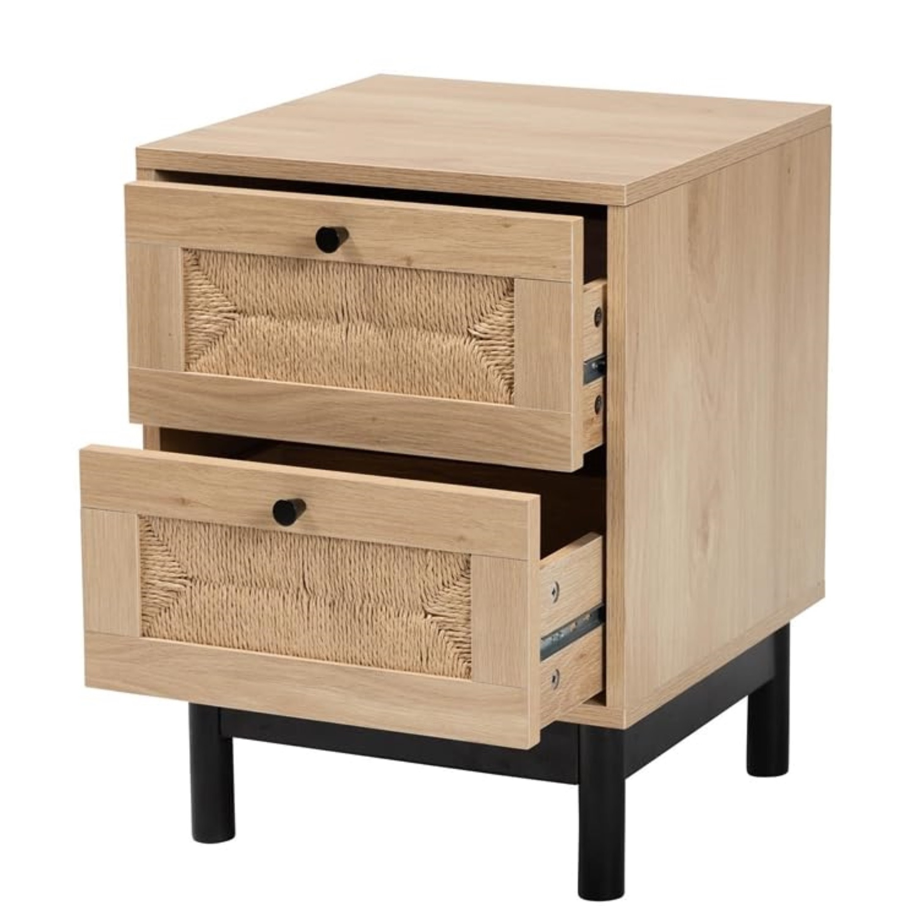Baxton Studio Cherelle Mid-Century Modern Light Brown And Black 2-Drawer End Table