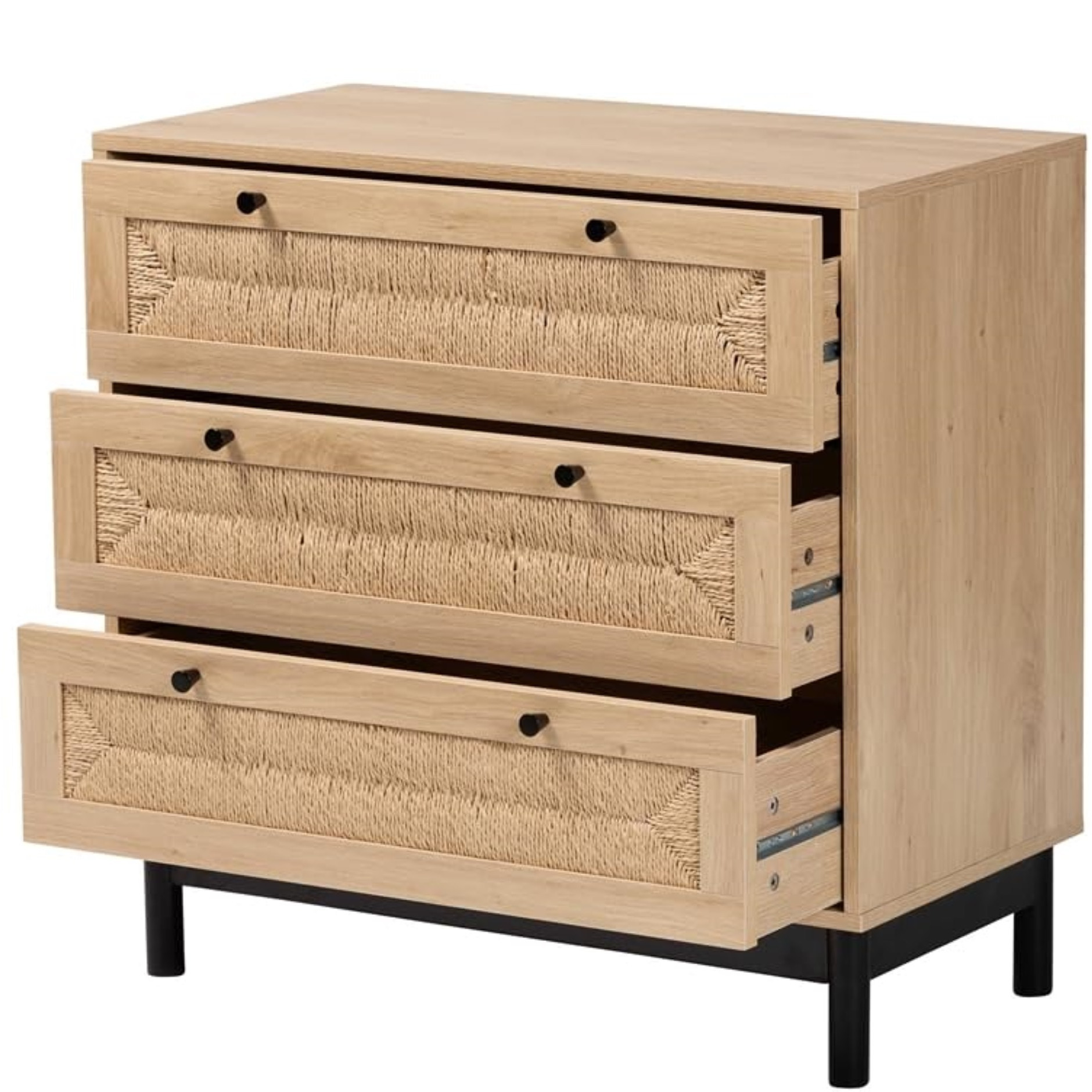 Baxton Studio Cherelle Mid-Century Modern Light Brown And Black 3-Drawer Storage Cabinet