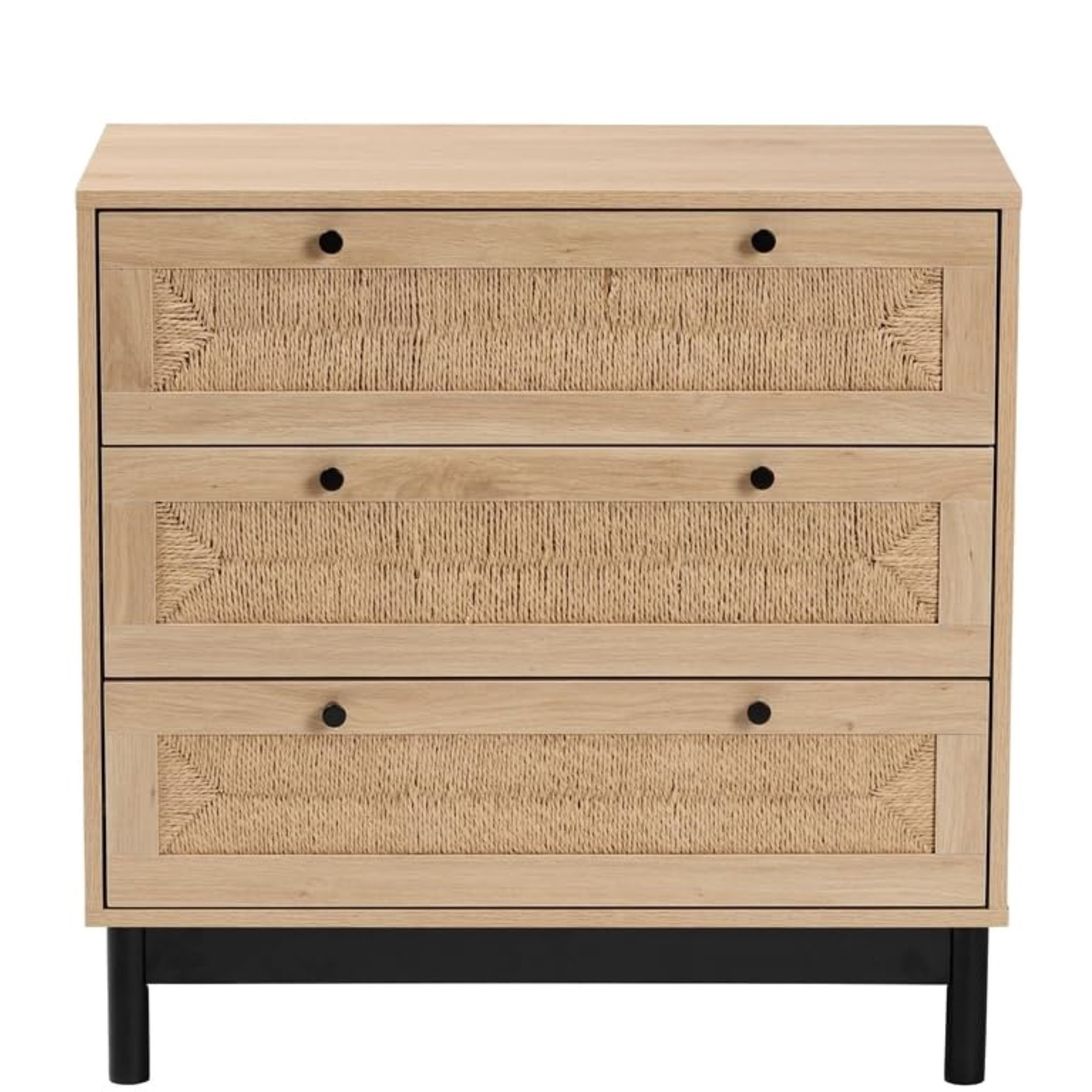 Baxton Studio Cherelle Mid-Century Modern Light Brown And Black 3-Drawer Storage Cabinet