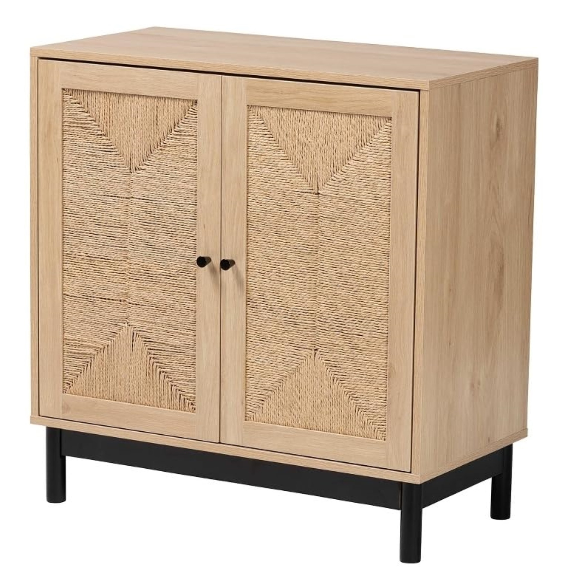Baxton Studio Cherelle Mid-Century Modern Light Brown And Black 2-Door Storage Cabinet