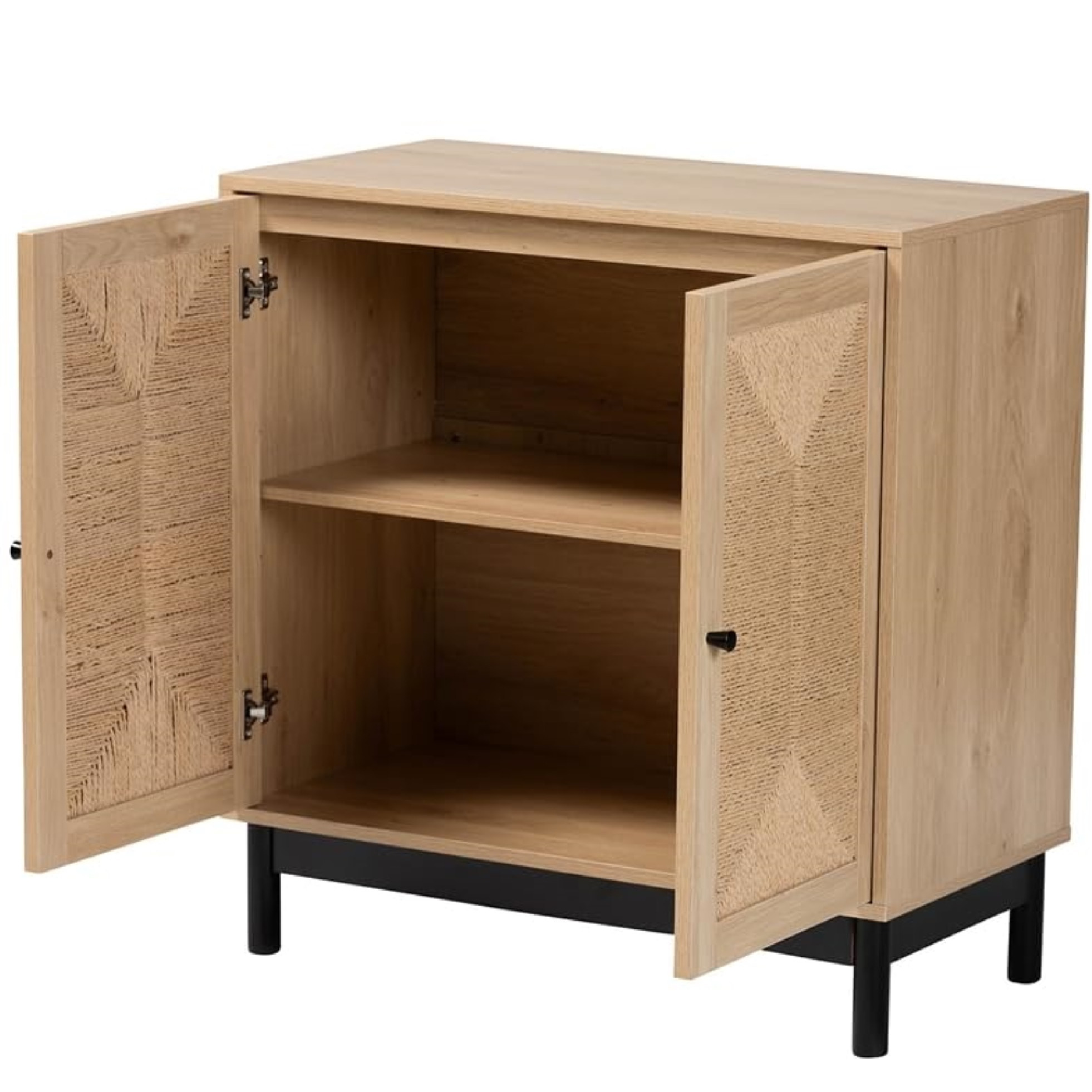 Baxton Studio Cherelle Mid-Century Modern Light Brown And Black 2-Door Storage Cabinet
