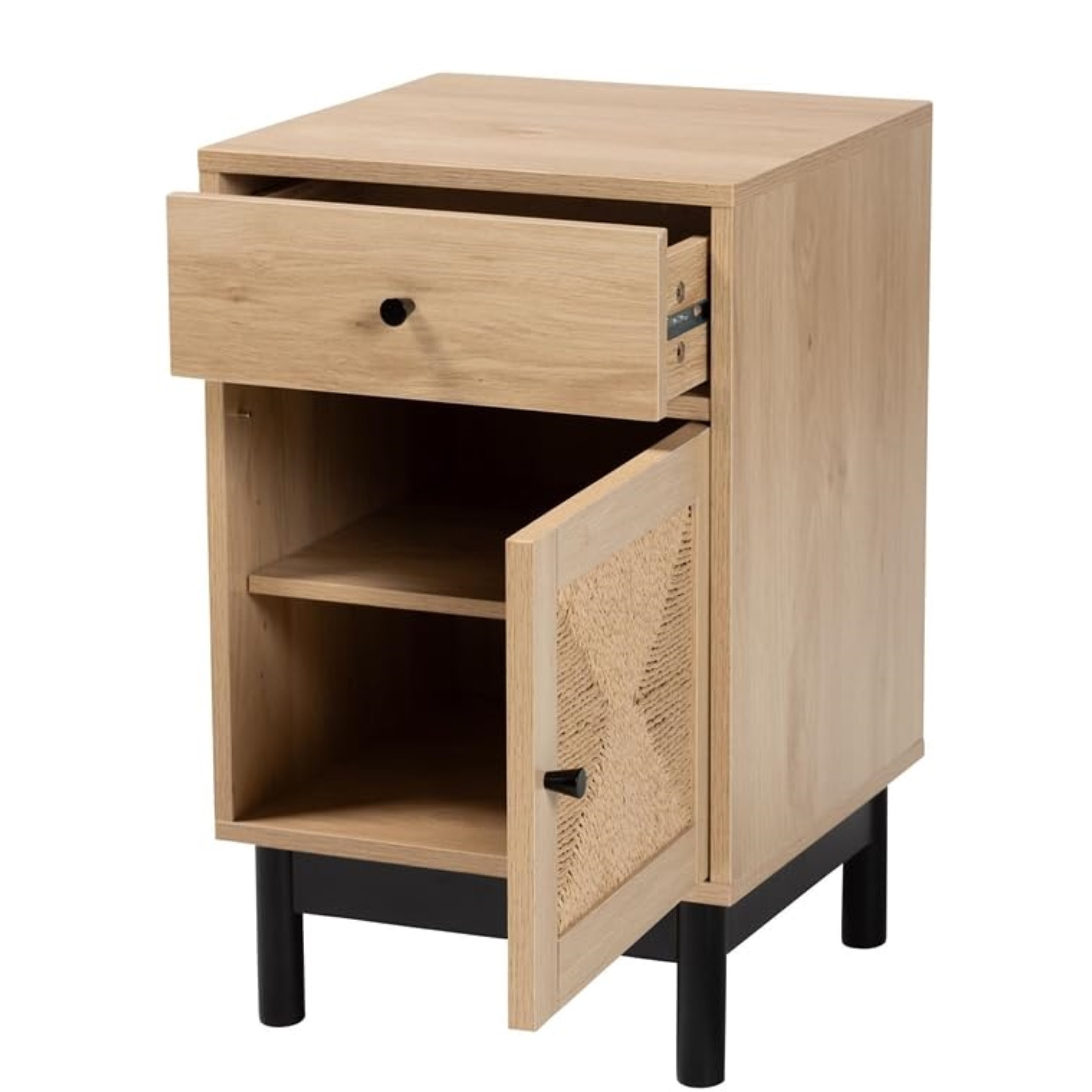 Baxton Studio Cherelle Mid-Century Modern Light Brown And Black 1-Drawer End Table