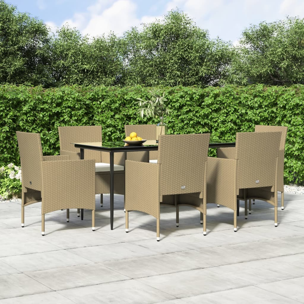 Vidaxl 7 Piece Patio Dining Set With Cushions Beige And Black
