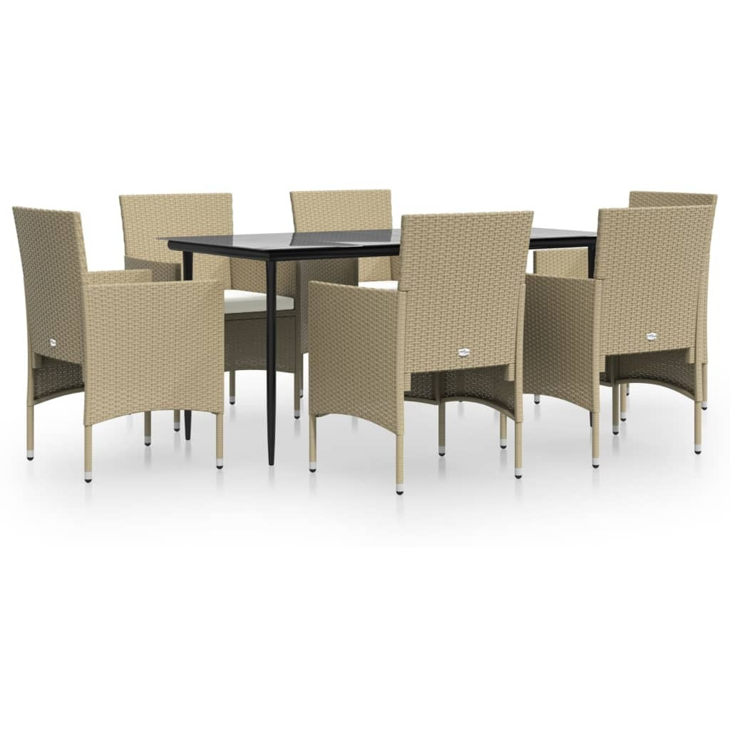 Vidaxl 7 Piece Patio Dining Set With Cushions Beige And Black