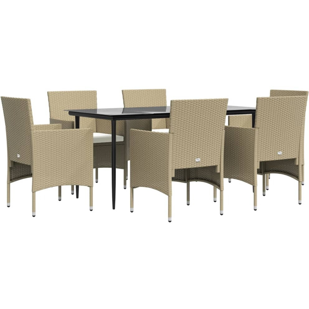 Vidaxl 7 Piece Patio Dining Set With Cushions Beige And Black