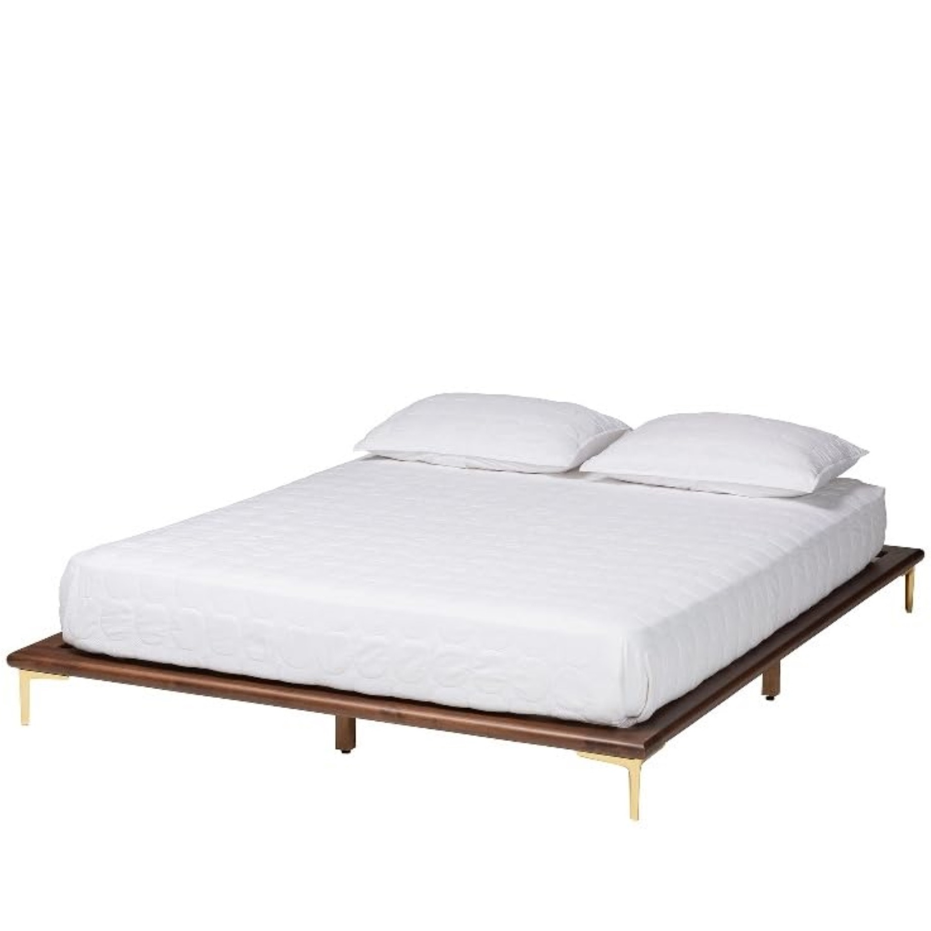 Baxton Studio Channary Mid-Century Modern Transitional Walnut Brown Finished Wood And Gold Metal King Size Bed Frame