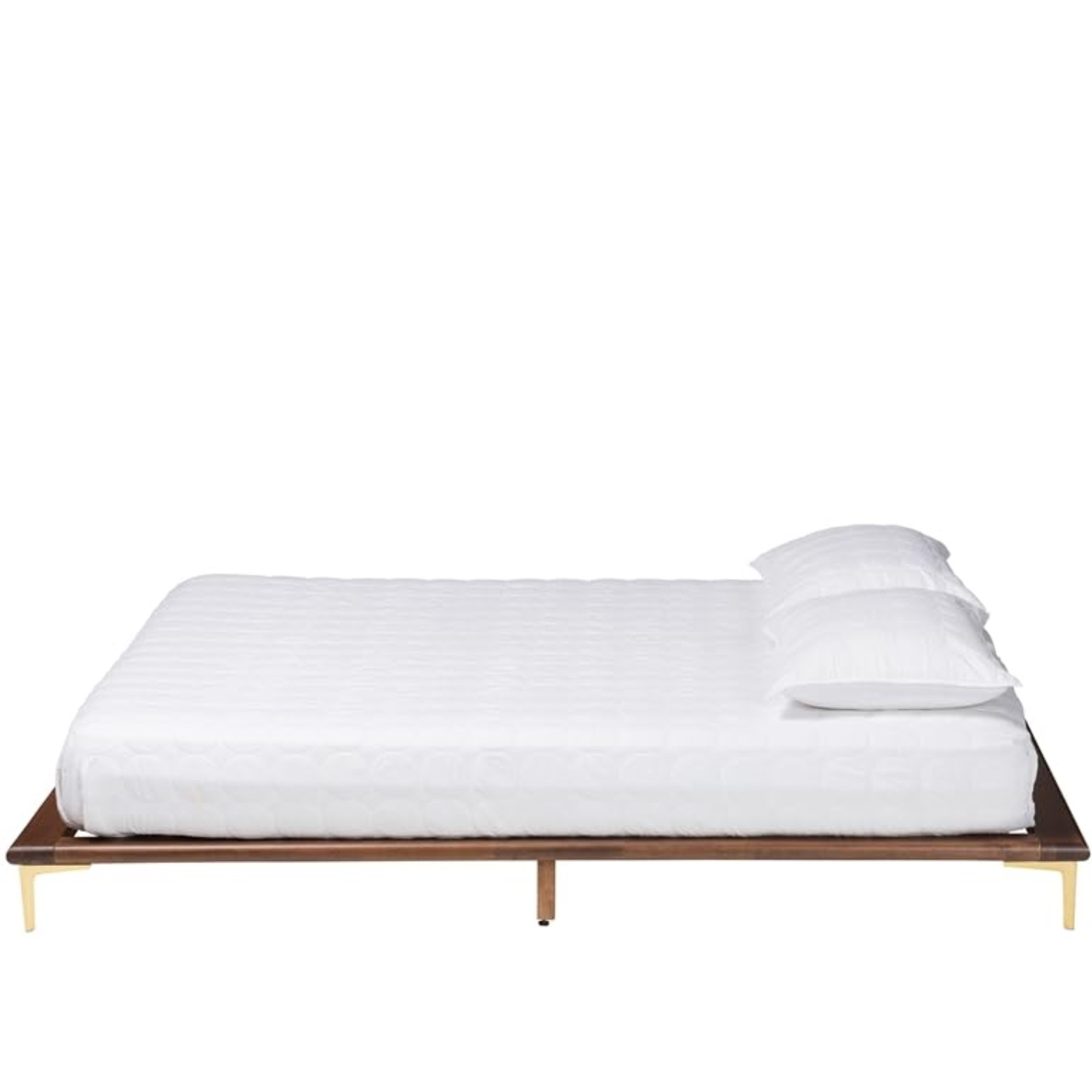 Baxton Studio Channary Mid-Century Modern Transitional Walnut Brown Finished Wood And Gold Metal King Size Bed Frame
