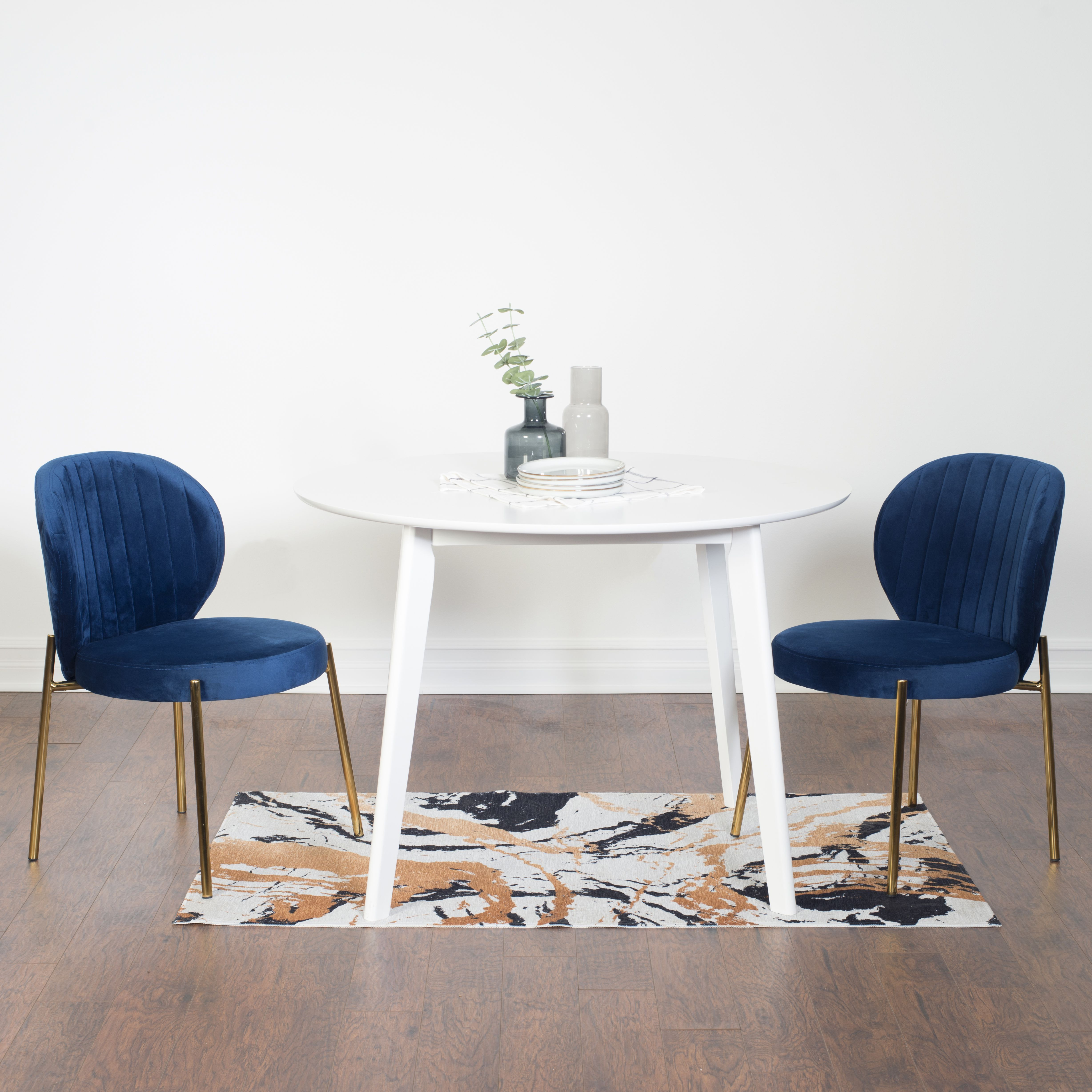 Amoa Contemporary 3-Piece Dining Set  White Round Dining Table With 2 Chairs