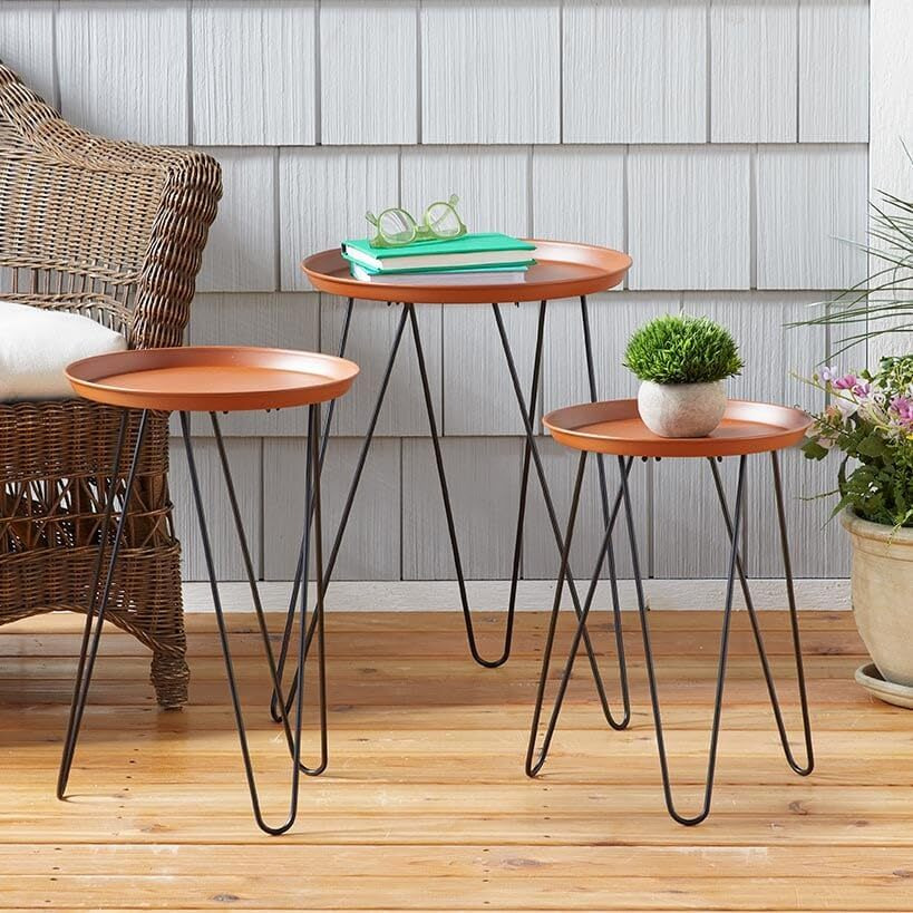 Set Of 3 Metal Accent Tables - Bronze